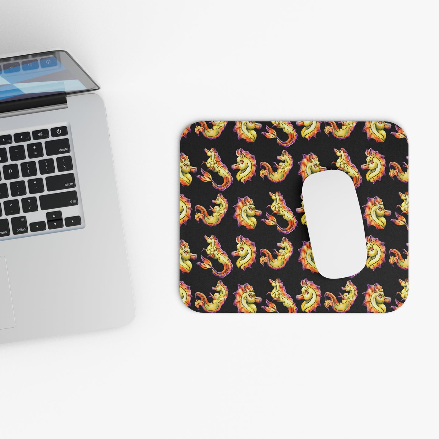 Chibi Sunrise Hippocampus – Pattern- Golden Ocean Fantasy Art – Warm Fantasy Sea Creature Art- Mouse Pad