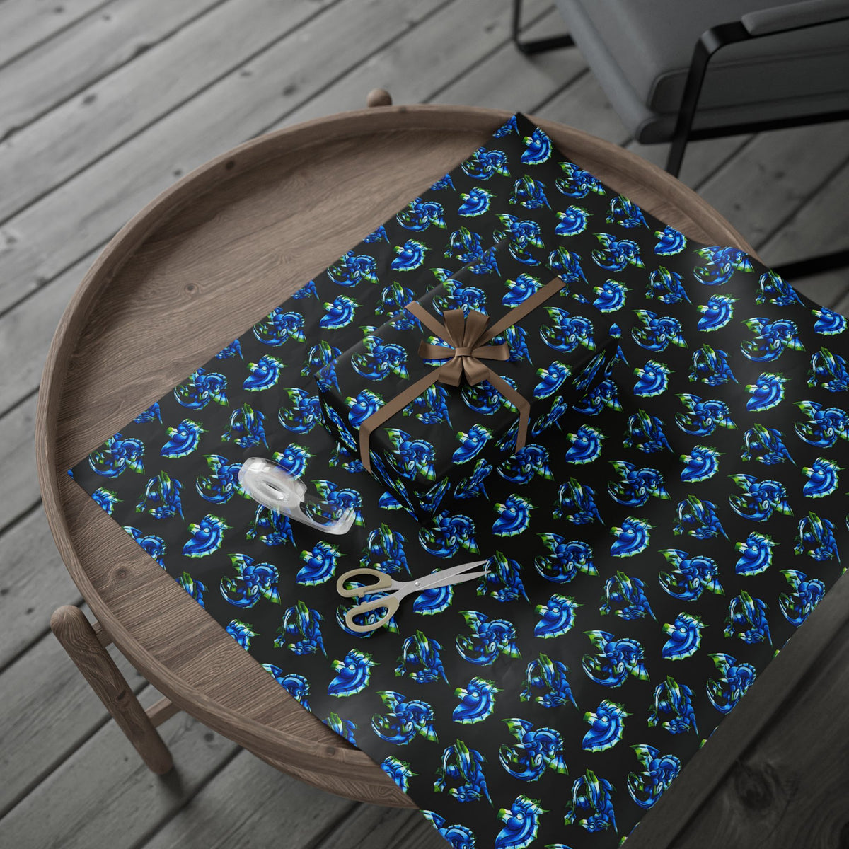 Chibi Water Dragon Art- Elemental- Aquatic Fantasy Creature-Wrapping Paper