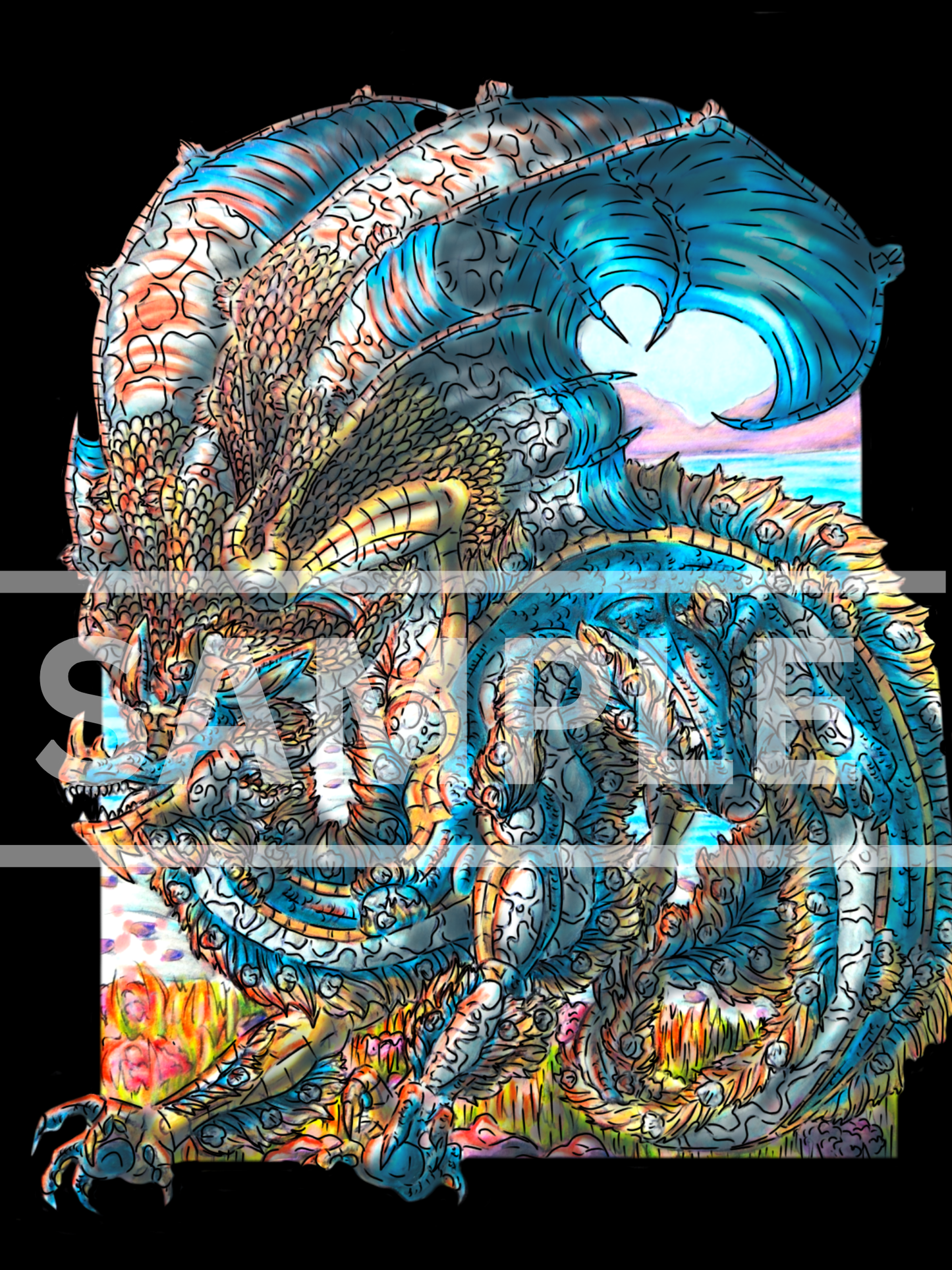 Summer Dragon- Summer Fantasy- Sunlit Tide Dragon- DIGITAL DOWNLOADABLE Print