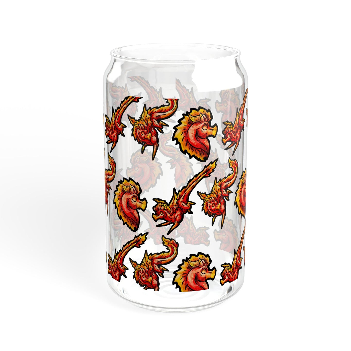 Chibi Fire Dragon-Pattern- Elemental- Fantasy Dragon- Glass Tumbler 16oz