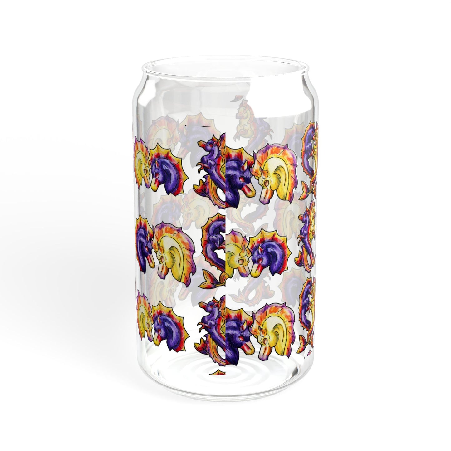 Chibi Dual Hippocampus – Pattern- Dual Ocean Fantasy Art – Hippocampus Pair- Glass Tumbler 16oz