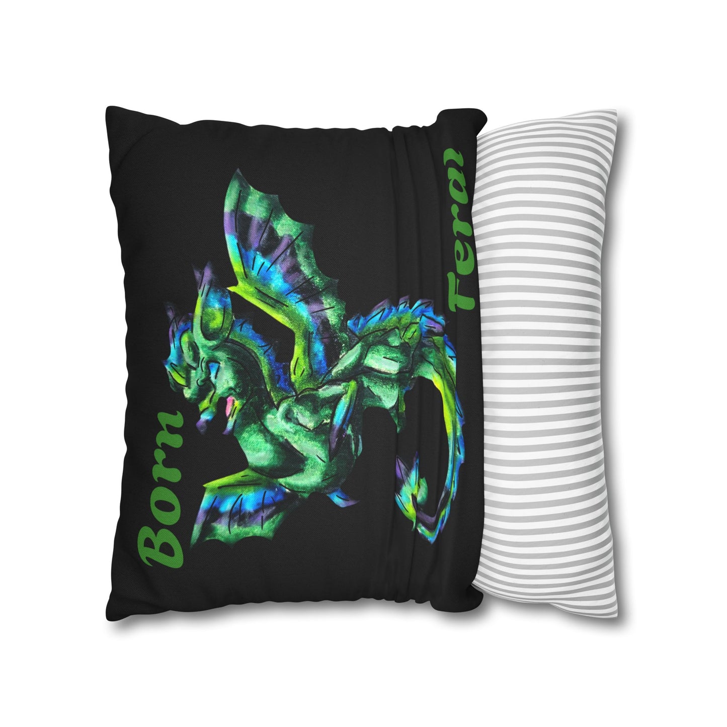 Arlith- Chibi Emerald Dragon – Aggressive Green Fantasy Dragon Art – Feral & Fierce pillow cover – Mythical Creature Decor – Dragon Lover Gift- Pillow Cover