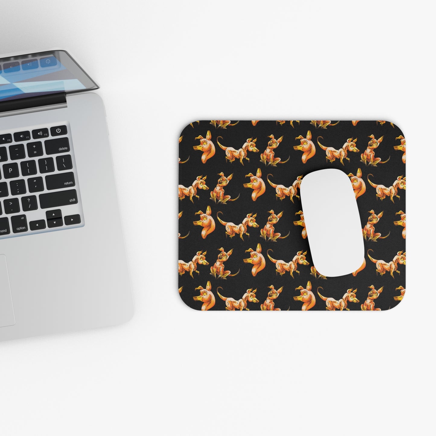 Caenin Pattern- Chibi Orange Dog – Warm Fantasy Dog Art – Fantasy Creature Decor – Dog Lover Gift Mouse Pad (Rectangle)