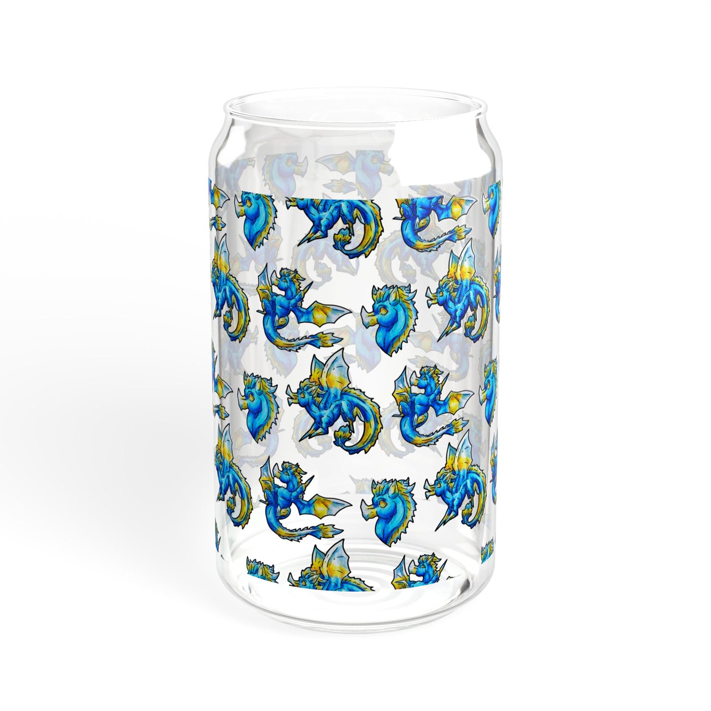 Chibi Summer Dragon- Pattern- Summer Fantasy- Sunlit Tide Dragon- Glass Tumbler 16oz