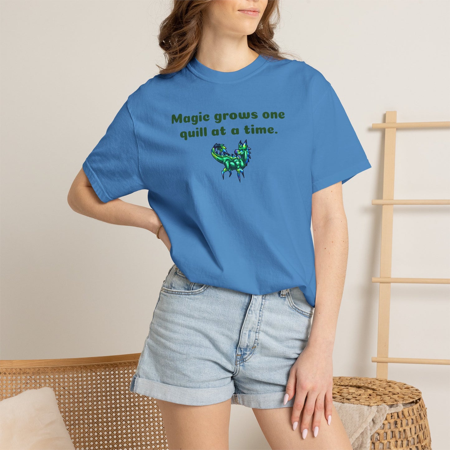Chibi Arlathia the Hedgehog- Magic Quill- Green Creature Drawing - Cute Animal Illustration- T-shirt