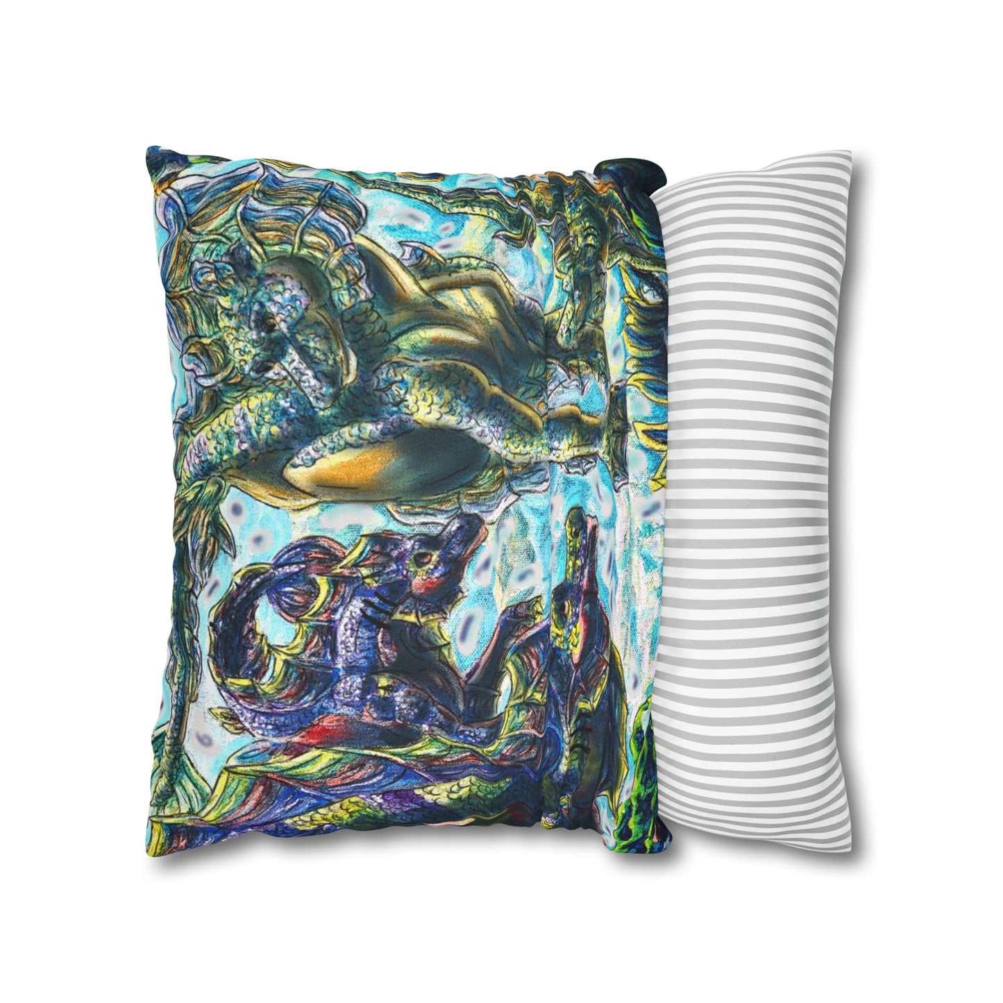 Dual Hippocampus – Dual Ocean Fantasy Art – Hippocampus Pair- Pillow Cover