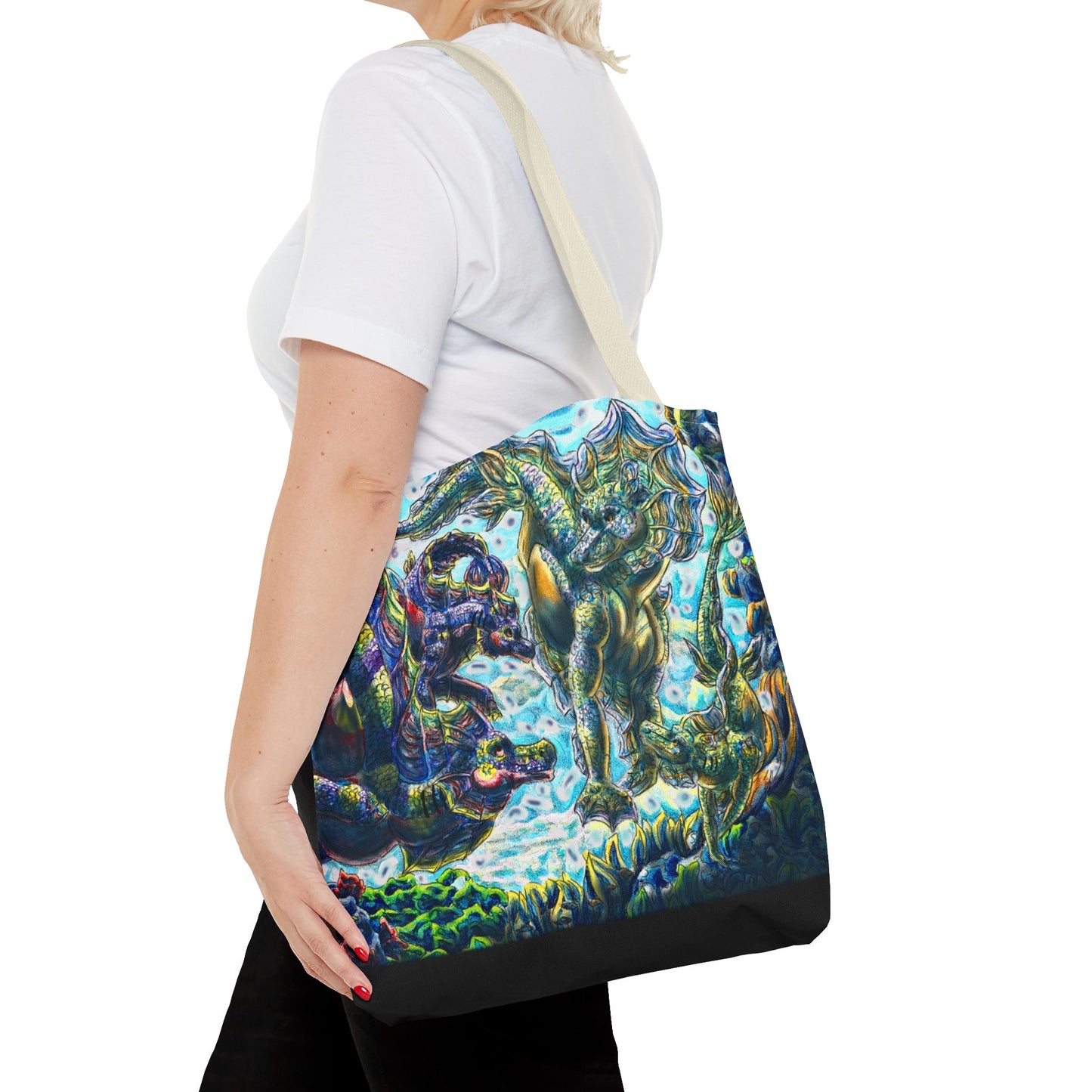 Dual Hippocampus – Dual Ocean Fantasy Art – Hippocampus Pair- Two-Toned Tote