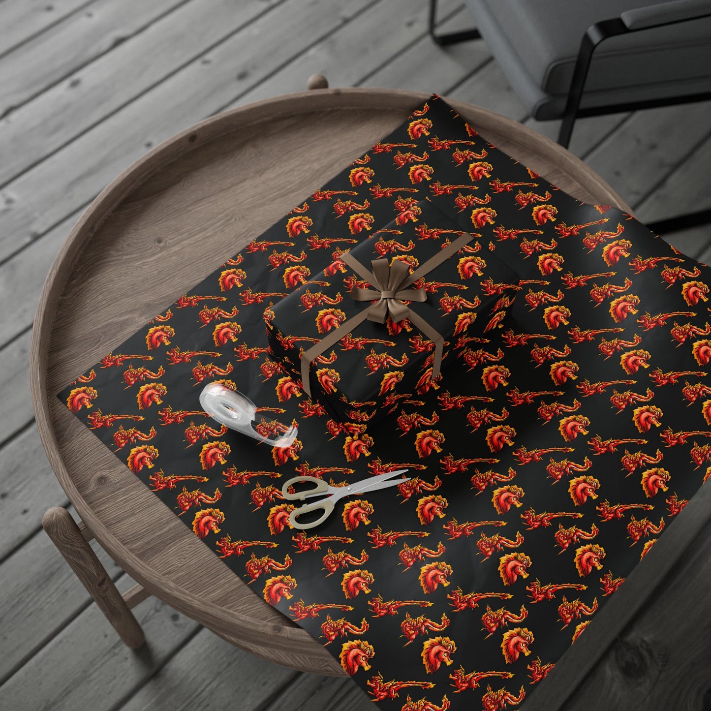 Chibi Fire Dragon- Pattern- Elemental- Fantasy Dragon- Gift Wrap