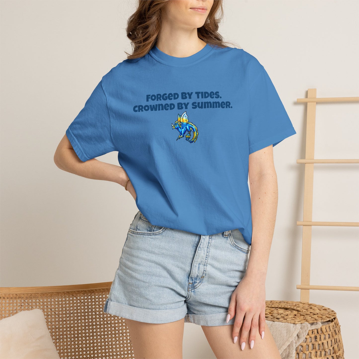 Chibi Summer Dragon- Forged & Crowned- Summer Fantasy- Sunlit Tide Dragon- T-Shirt