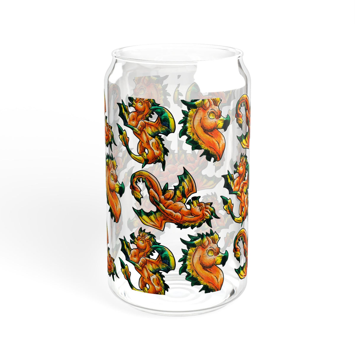 Chibi Fall Dragon- Pattern- Autumn Fantasy- Glass Tumbler, 16oz