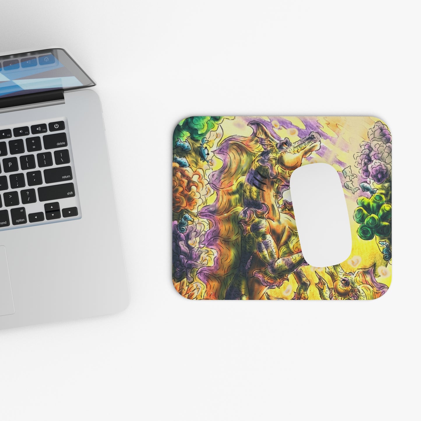 Sunrise Hippocampus – Golden Ocean Fantasy Art – Warm Fantasy Sea Creature Art- Mouse Pad