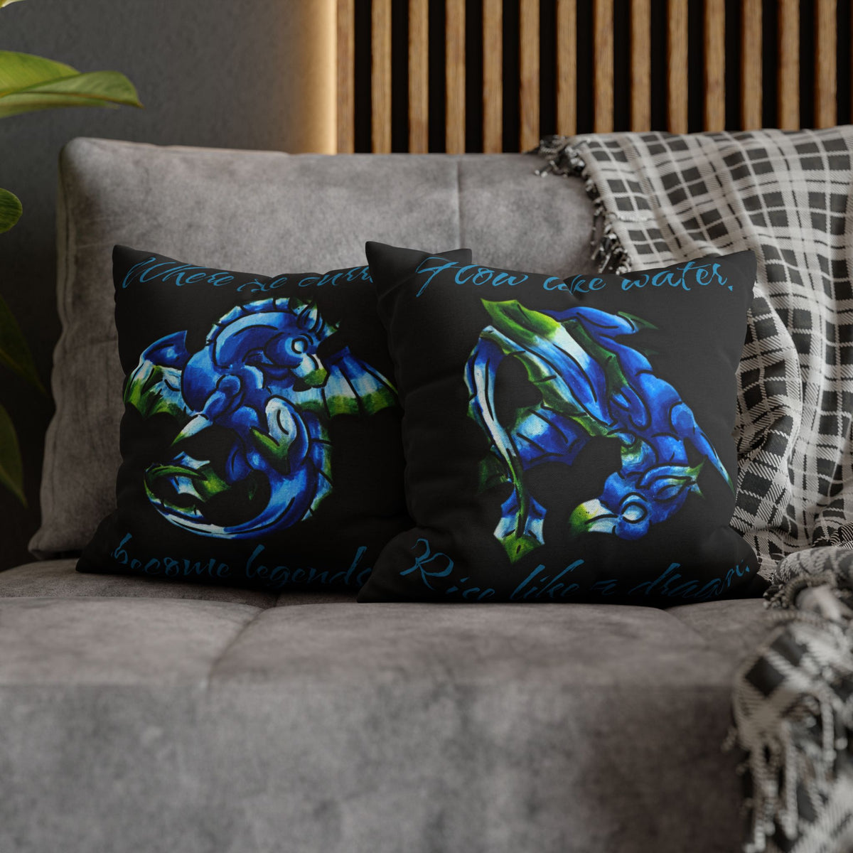Chibi Water Dragon Art- Elemental- Aquatic Fantasy Creature- Double-Sided Pillow Case