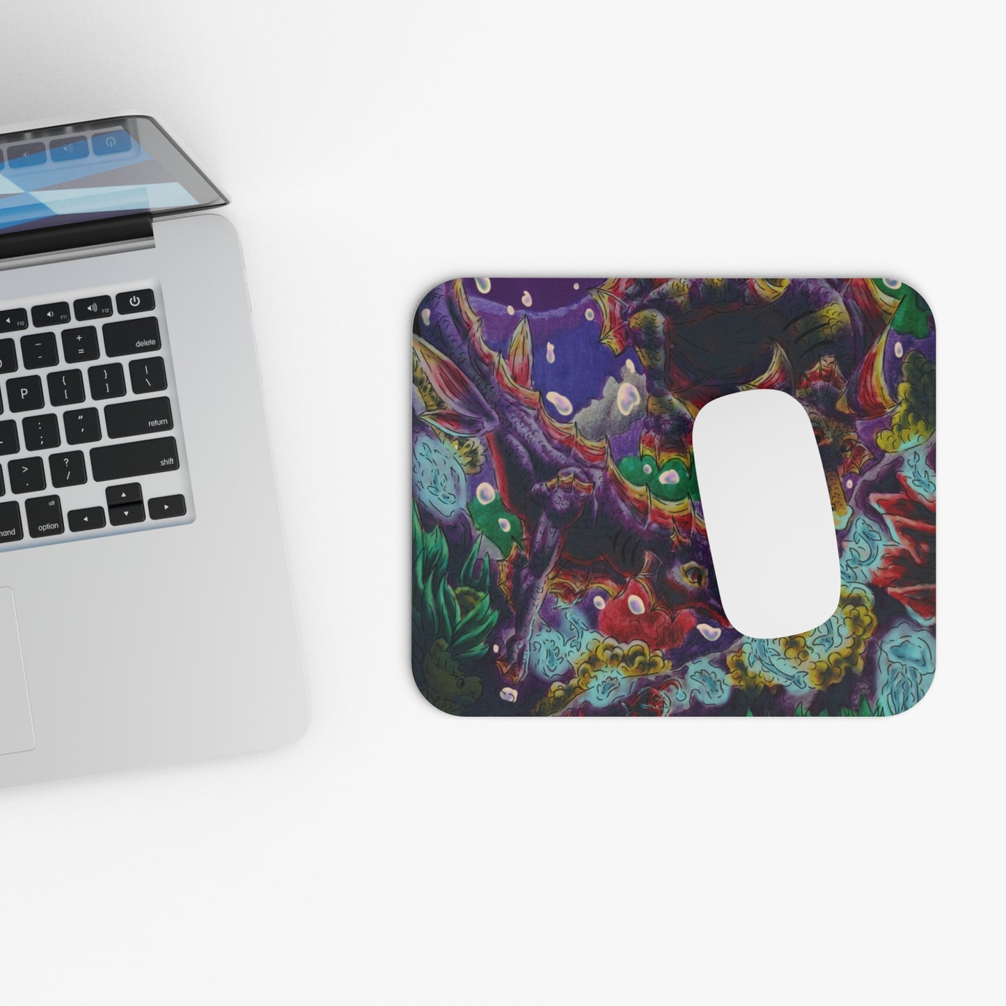 Sunset Hippocampus- Vibrant Ocean Fantasy Art- Marine Fantasy Illustration- Fantasy Ocean Art- Mouse Pad
