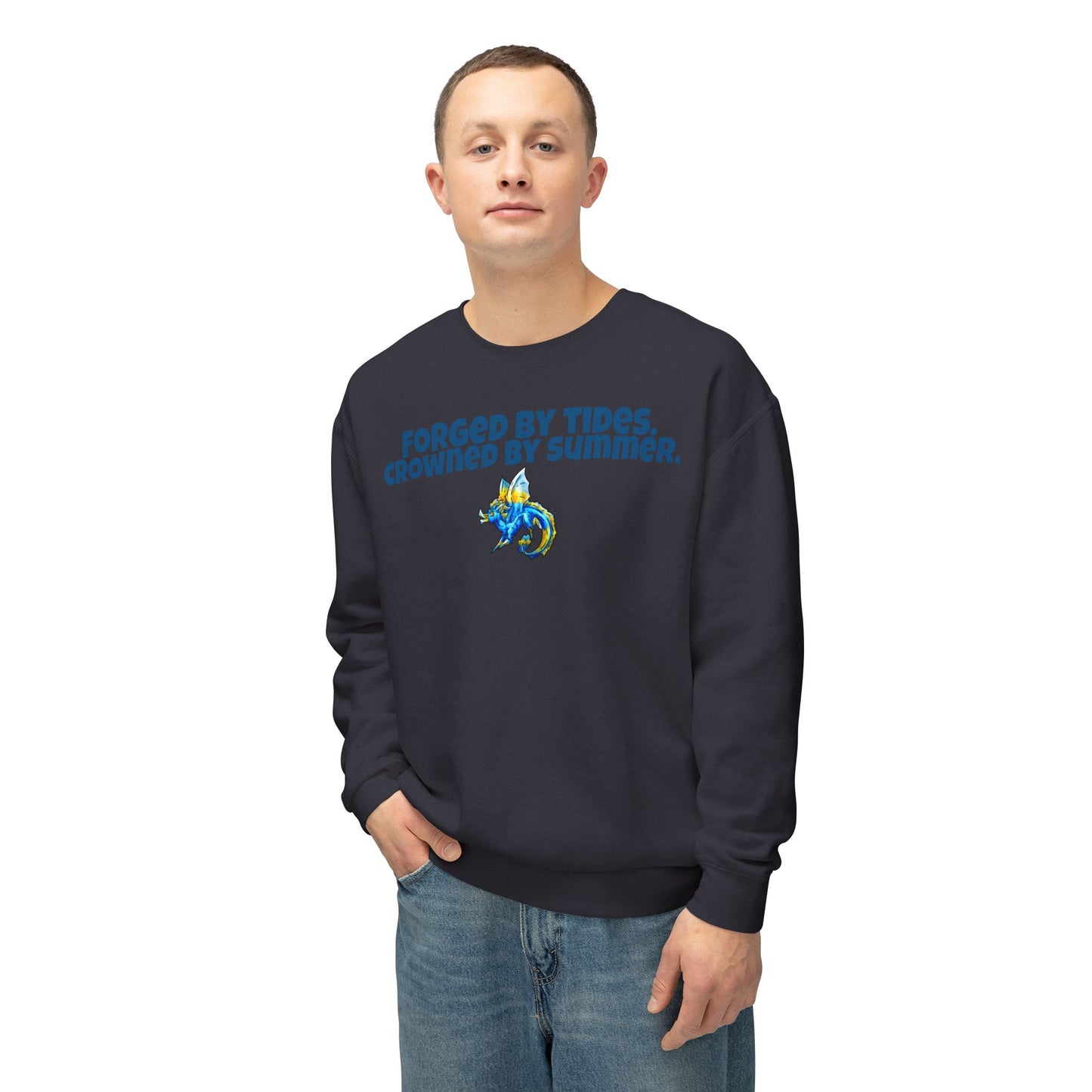Chibi Summer Dragon- Forged & Crowned- Summer Fantasy- Sunlit Tide Dragon- Crewneck