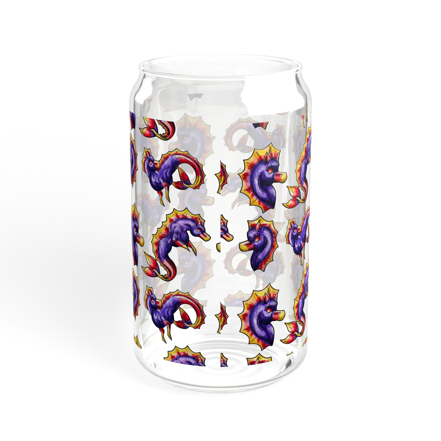 Chibi Sunset Hippocampus- Pattern- Marine Fantasy Illustration- Fantasy Ocean Art- Glass Tumbler, 16oz