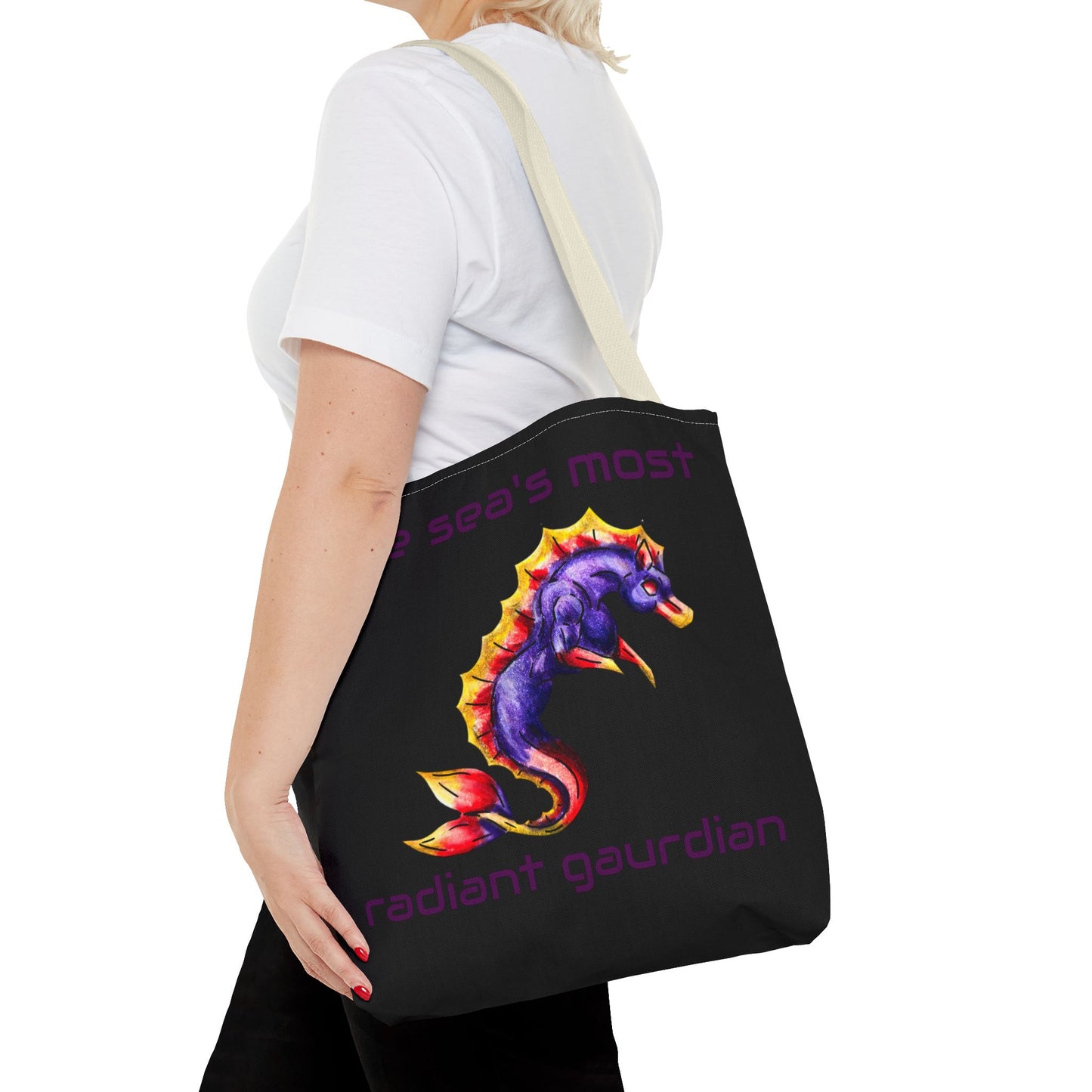 Chibi Sunset Hippocampus- Vibrant Ocean Fantasy Art- Marine Fantasy Illustration- Fantasy Ocean Art- Double-sided Tote Bag