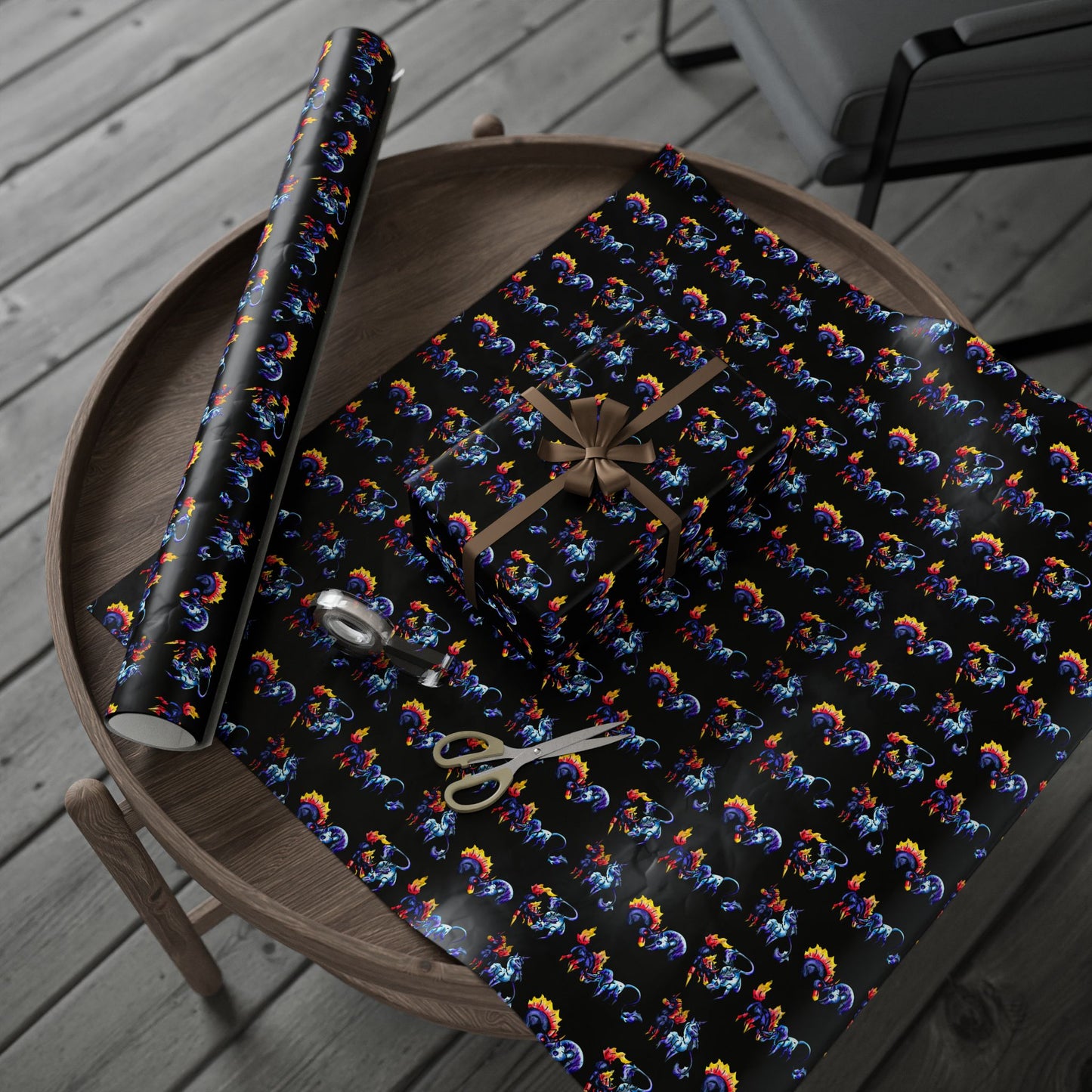 Chibi Dream and Nightmare Unicorn- Pattern- Celestial Nightmare- Duality– Light and Dark Fantasy- Wrapping Paper