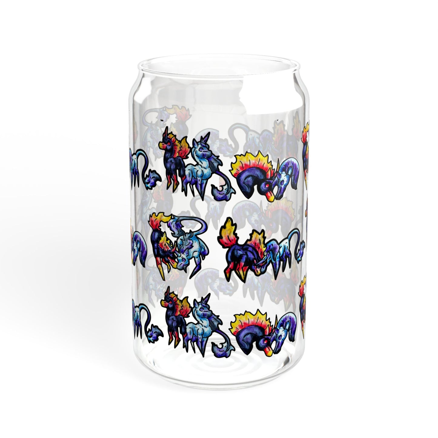 Chibi Dream and Nightmare Unicorn- Pattern- Celestial Nightmare- Duality– Light and Dark Fantasy- Glass Tumbler 16oz
