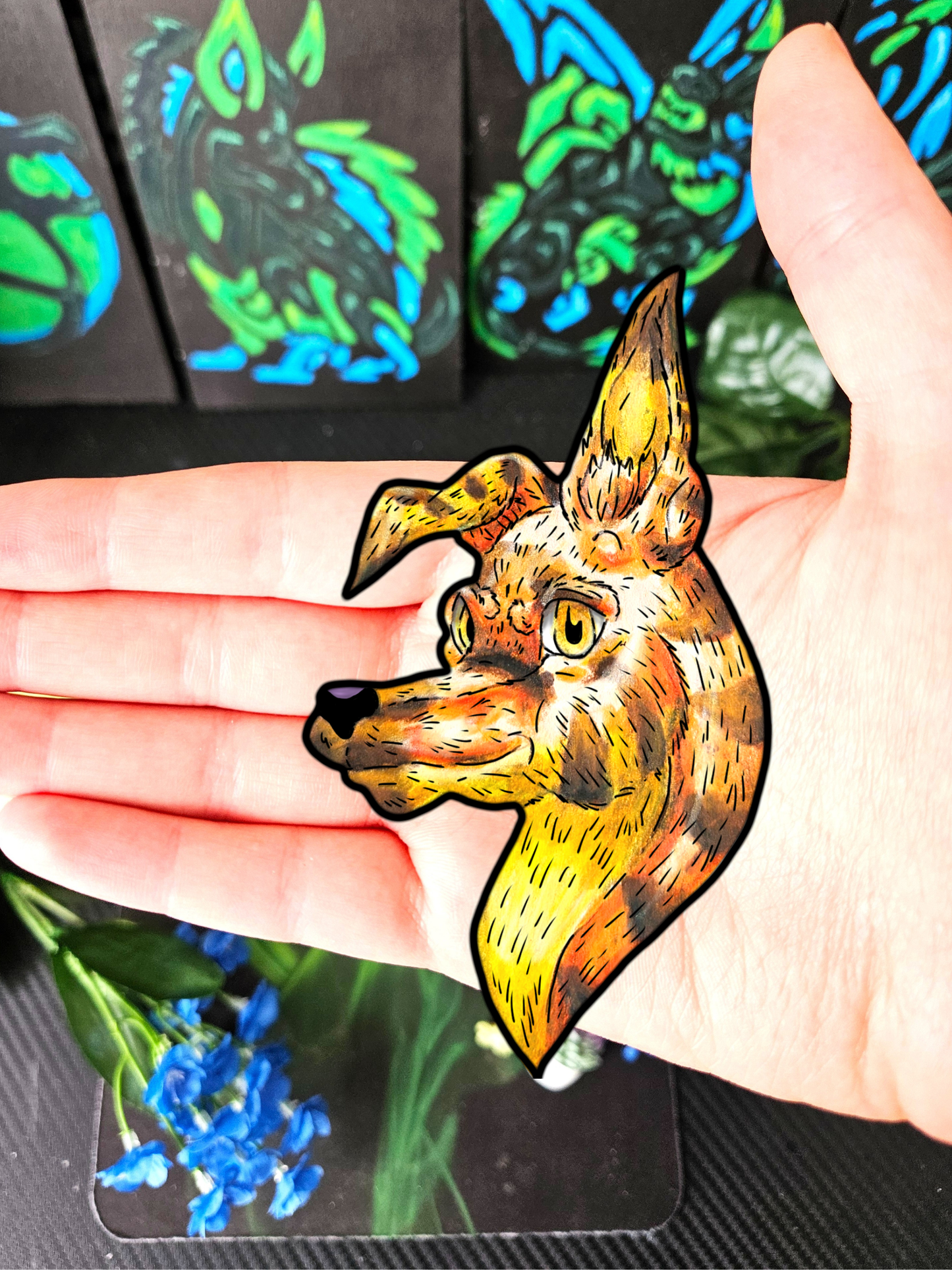 Caenin the Dog- Orange Dog – Warm Fantasy Dog Art – Fantasy Creature Decor – Dog Lover Gift - Head Sticker