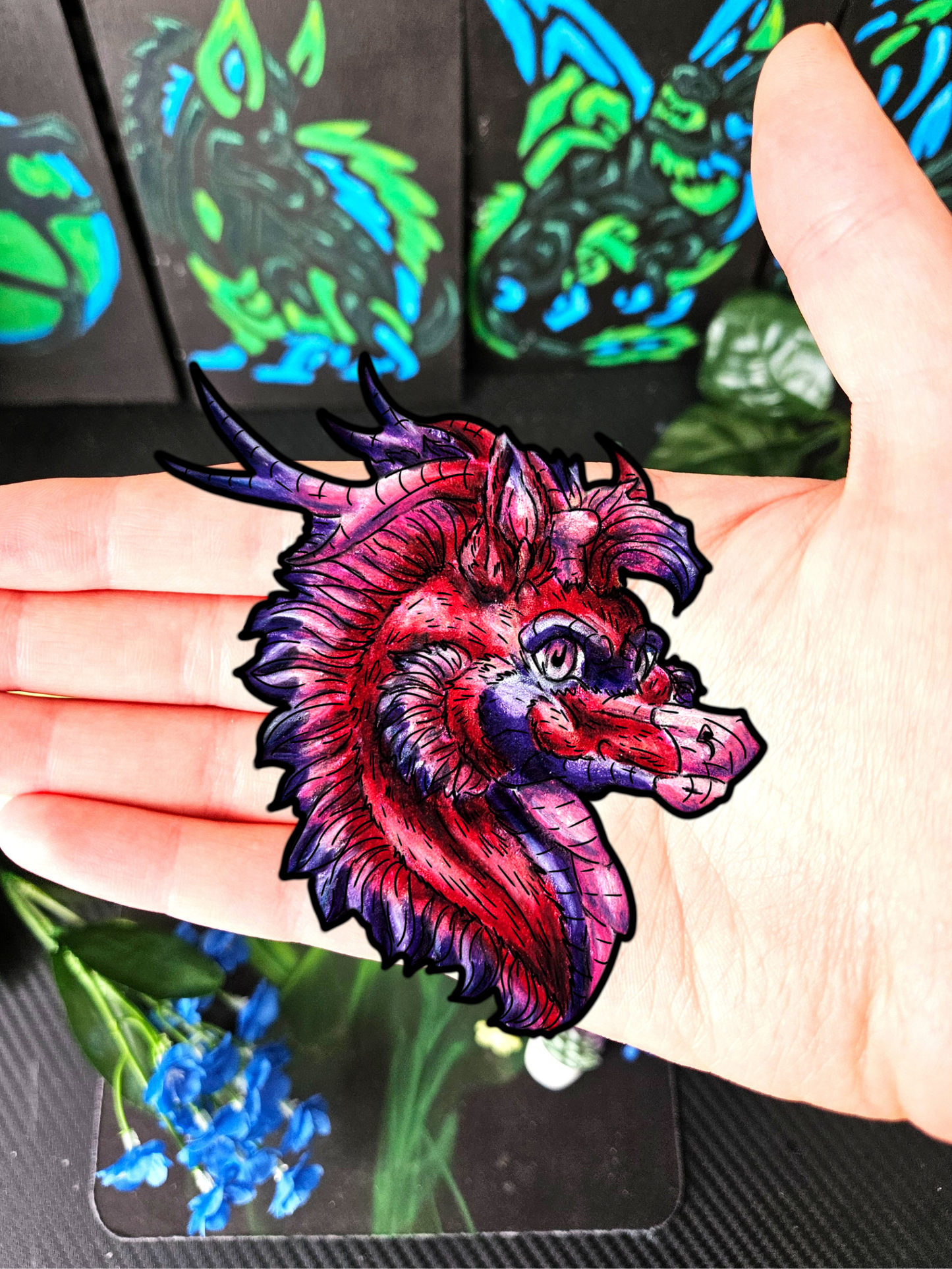 Myer- Crimson Kirin – Red Fantasy Chibi Kirin – Chibi Kirin Stickers – Mythical Creature– Kirin Lover Gift- Head Stickers