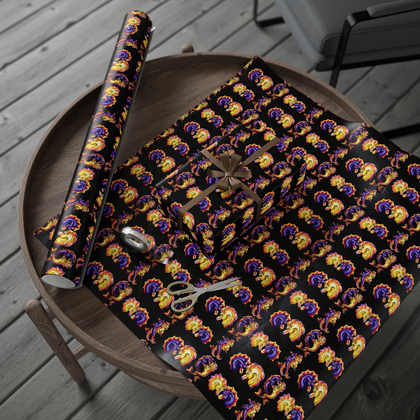 Chibi Dual Hippocampus – Pattern- Dual Ocean Fantasy Art – Hippocampus Pair- Wrapping Paper