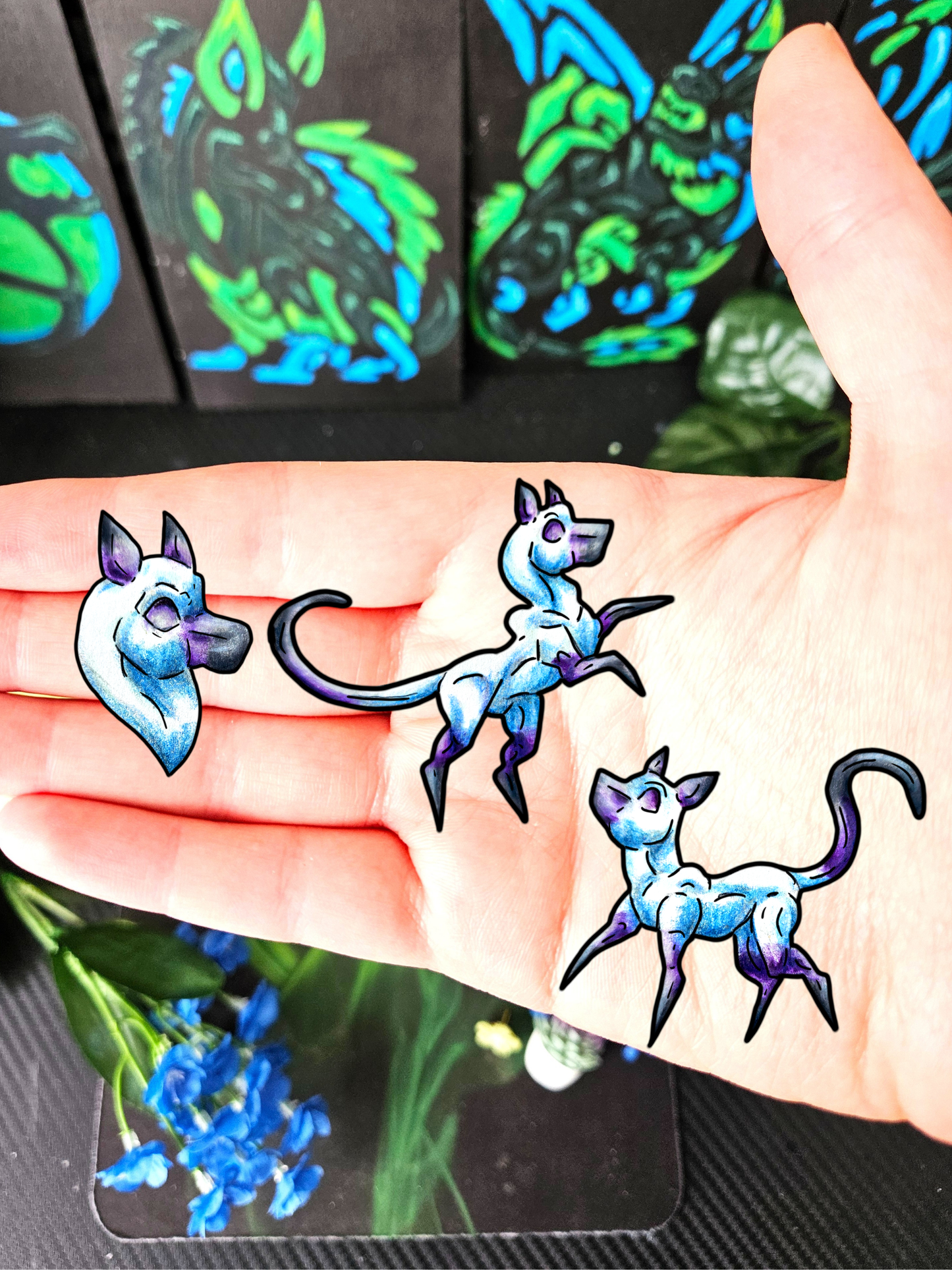 Chibi Slictine the Cat- Fantasy Cat- Cute Creature Art- Nature Animal- 3pk Stickers