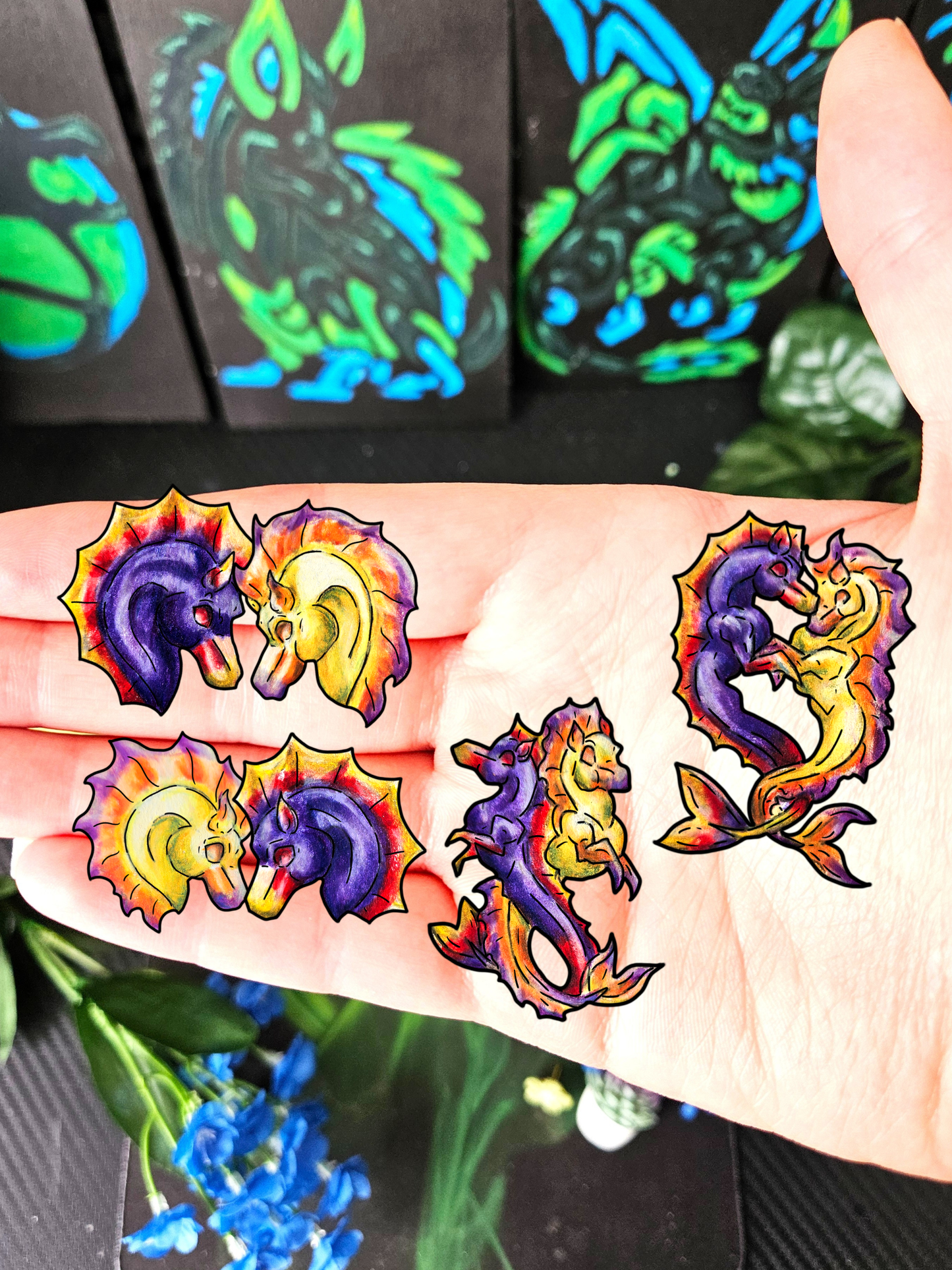 Chibi Dual Hippocampus – Dual Ocean Fantasy Art – Hippocampus Pair - 4pk Sticker