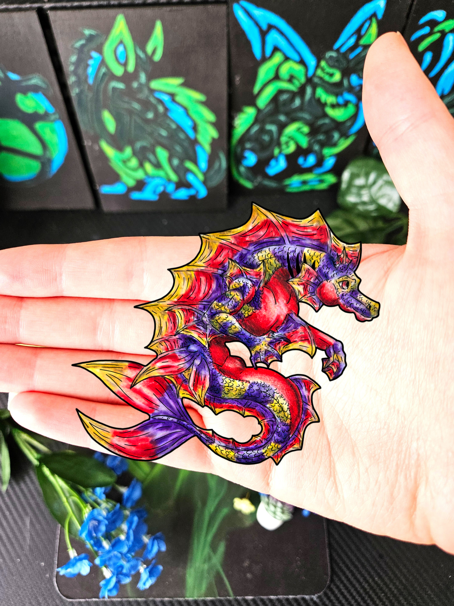 Sunset Hippocampus- Vibrant Ocean Fantasy Art- Marine Fantasy Illustration- Body Sticker