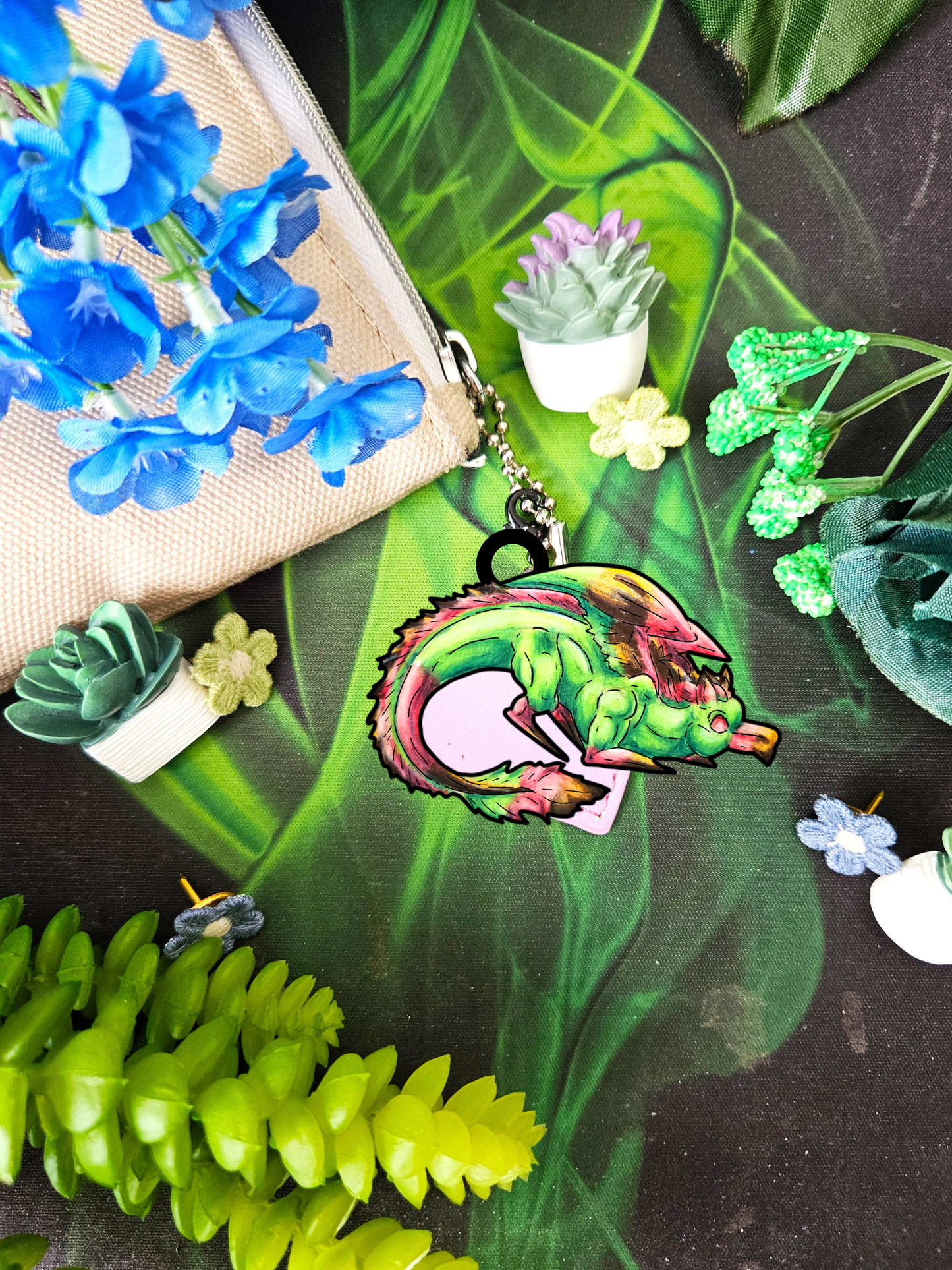 Chibi Spring Dragon- Fantasy Nature- Mythical Creature- Forest Guardian Art - Dragon Lover Gift- Shrink Charm 3pk