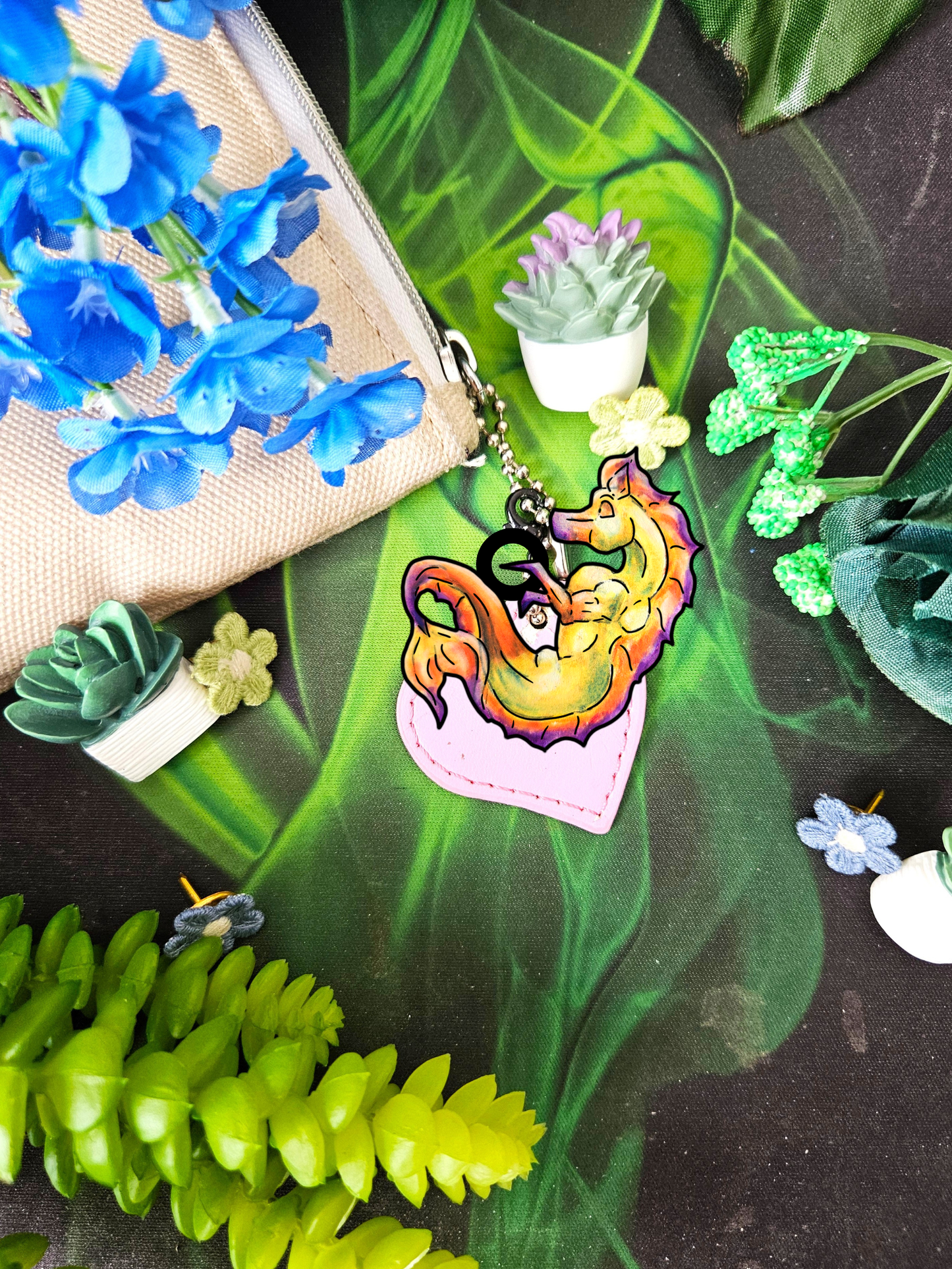 Chibi Sunrise Hippocampus- Golden Ocean Fantasy Art- Golden Reef – Warm Fantasy Sea Creature Art- Shrink Charms 4pk