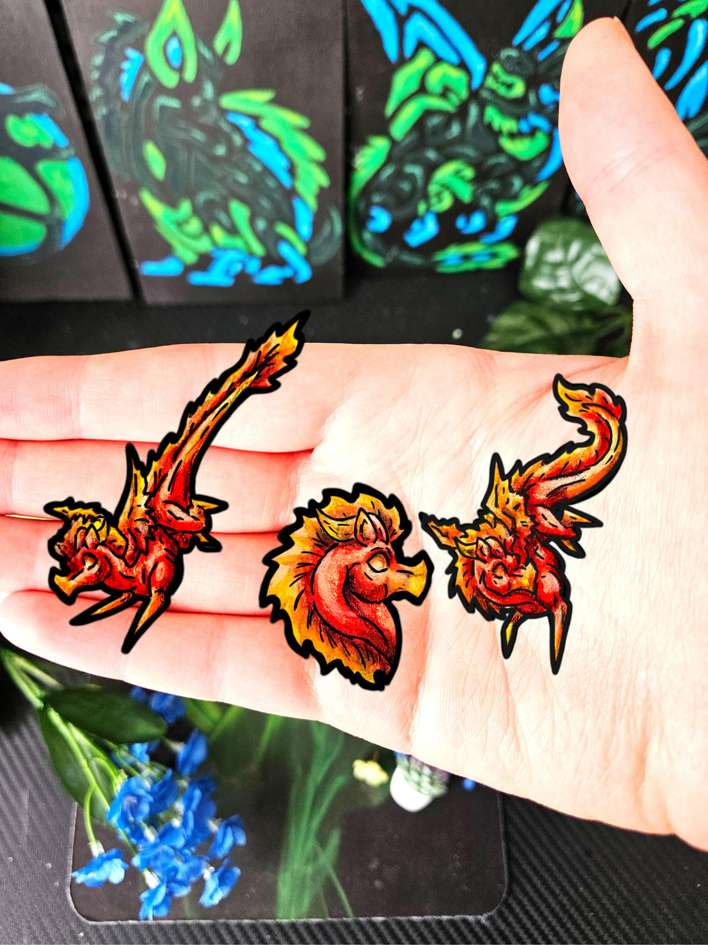 Chibi Fire Dragon Stickers (3pk)