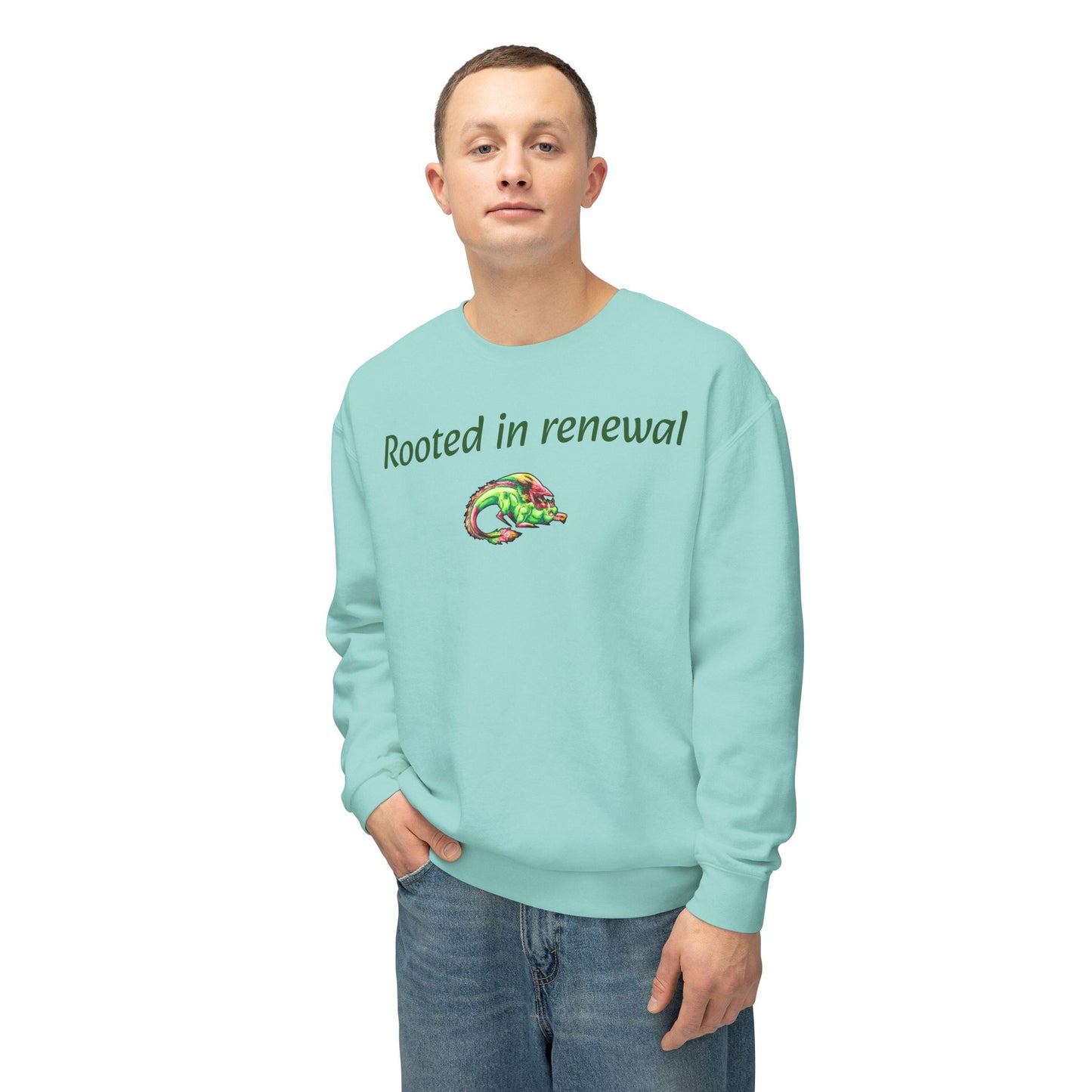 Chibi Spring Dragon- Rooted in Renewal Sweathshirt- Fantasy Nature- Mythical Creature- Forest Guardian Art - Dragon Lover Gift - Unisex Crewneck