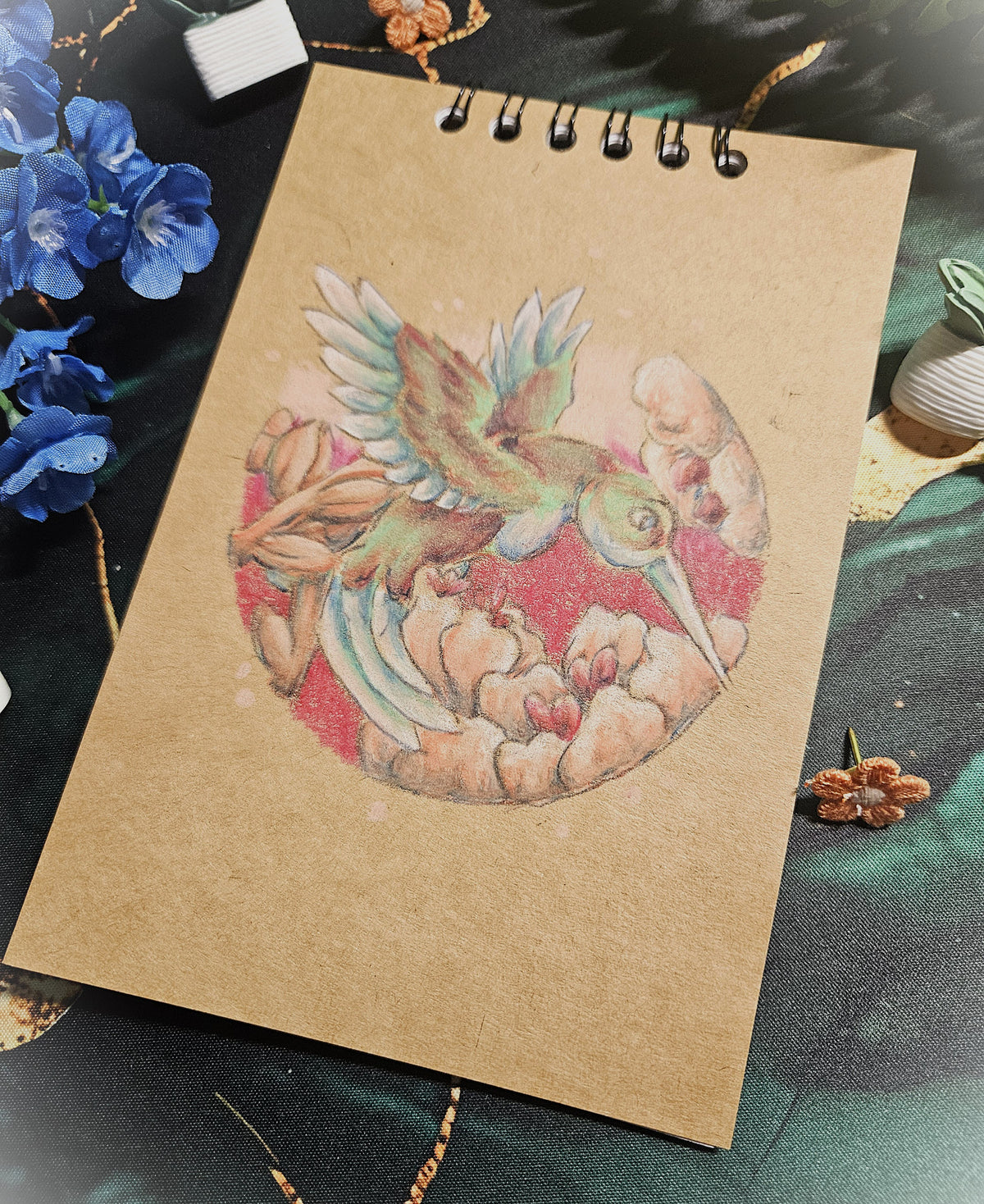 Small Handmade Sketchbook- Notebooks-Pocketbooks- Humming Bird