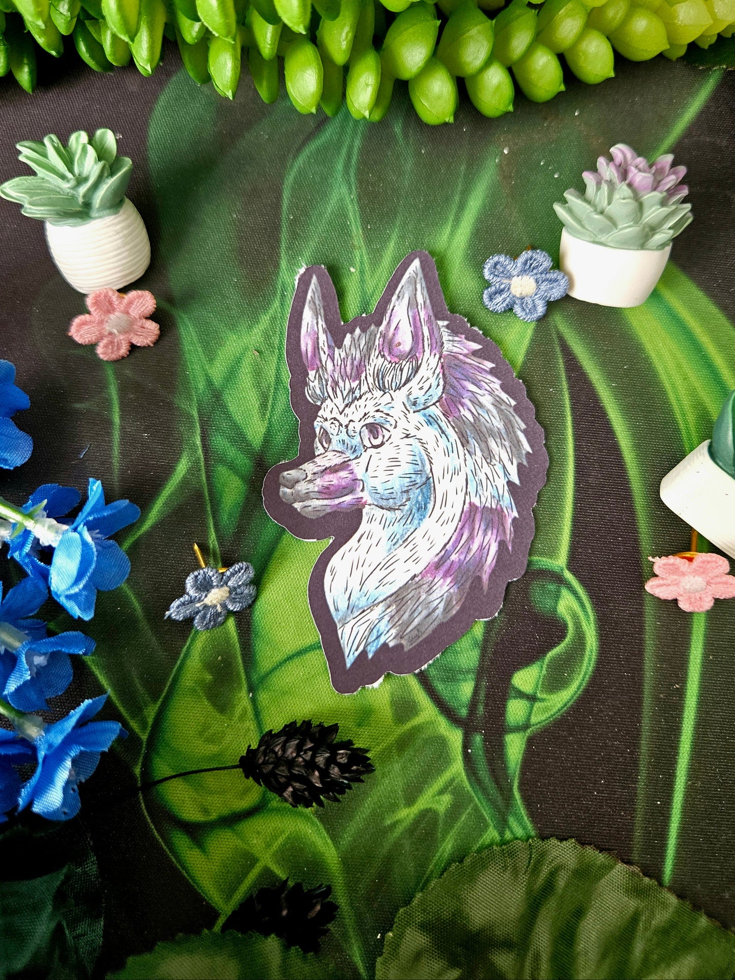 Snowdrop – Winter Fantasy Hedgehog Creature Head Sticker – Cute Mythical Animal Art Decal – Original Fantasy Creature