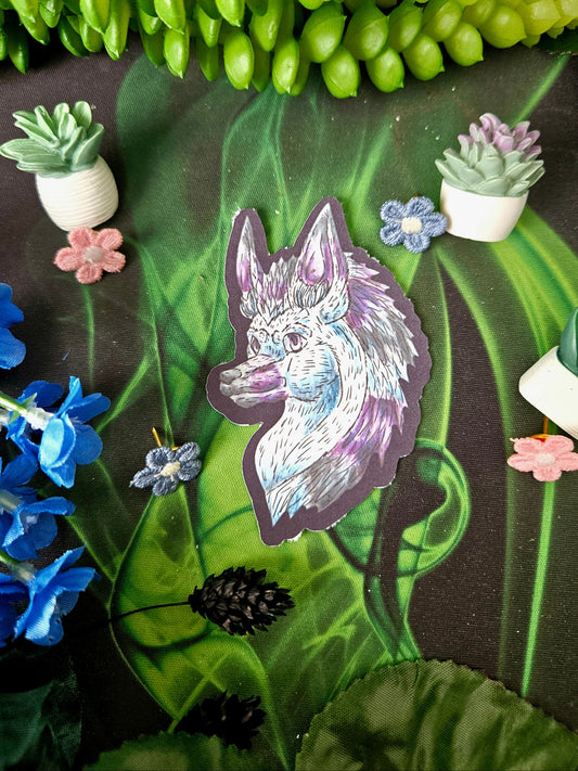 Snowdrop – Winter Fantasy Hedgehog Creature Head Sticker – Cute Mythical Animal Art Decal – Original Fantasy Creature