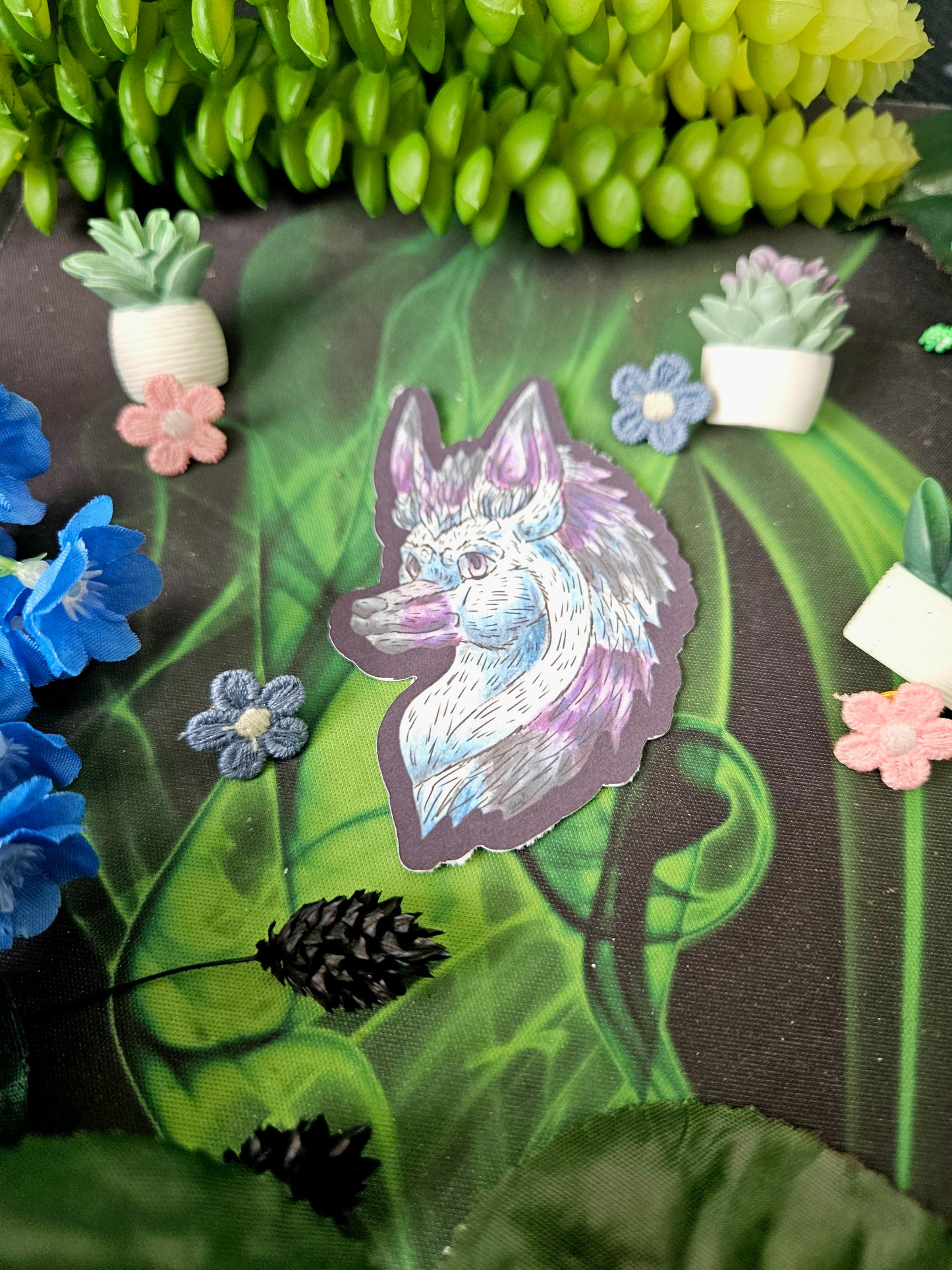 Snowdrop – Winter Fantasy Hedgehog Creature Head Sticker – Cute Mythical Animal Art Decal – Original Fantasy Creature