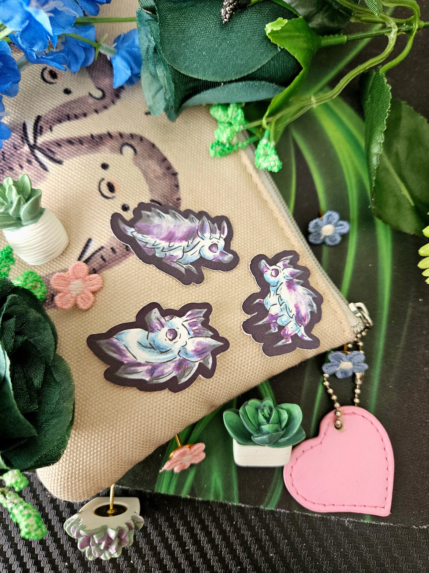 Minis Snowdrop – Winter Fantasy Hedgehog Creature Shrink Pins – Cute Mythical Animal Art Decal – Original Fantasy Creature 3pk