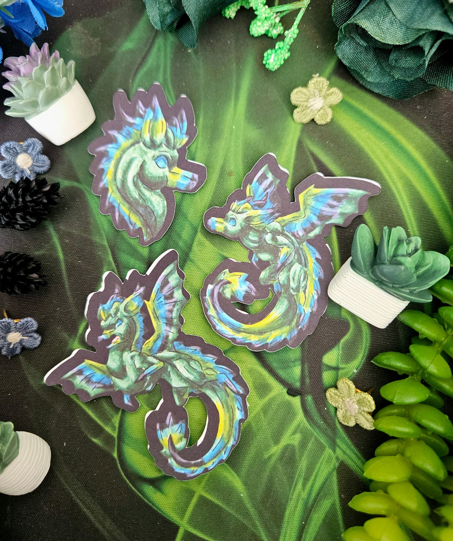 Arlith- Emerald Dragon – Aggressive Green Fantasy Chibi Dragon – Chibi Dragon Stickers – Mythical Creature– Dragon Lover Gift- Stickers 3pk