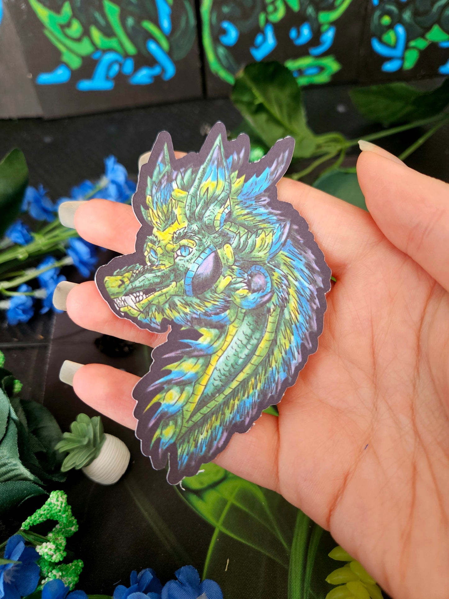 Arlith- Emerald Dragon – Aggressive Green Fantasy Dragon – Dragon Head Sticker – Mythical Creature– Dragon Lover Gift- Sticker