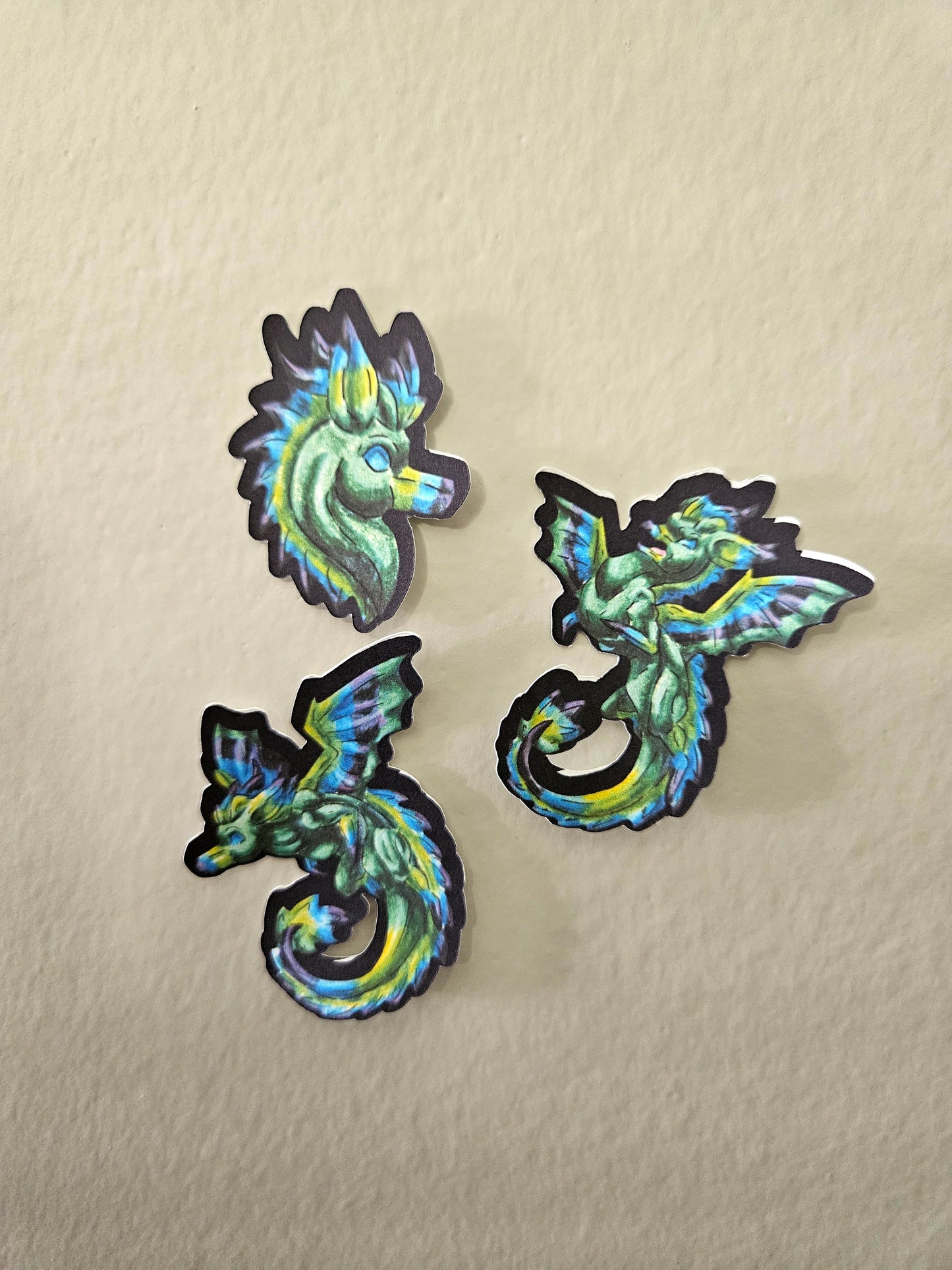 Arlith- Emerald Dragon – Aggressive Green Fantasy Chibi Dragon – Chibi Dragon Stickers – Mythical Creature– Dragon Lover Gift- Stickers 3pk