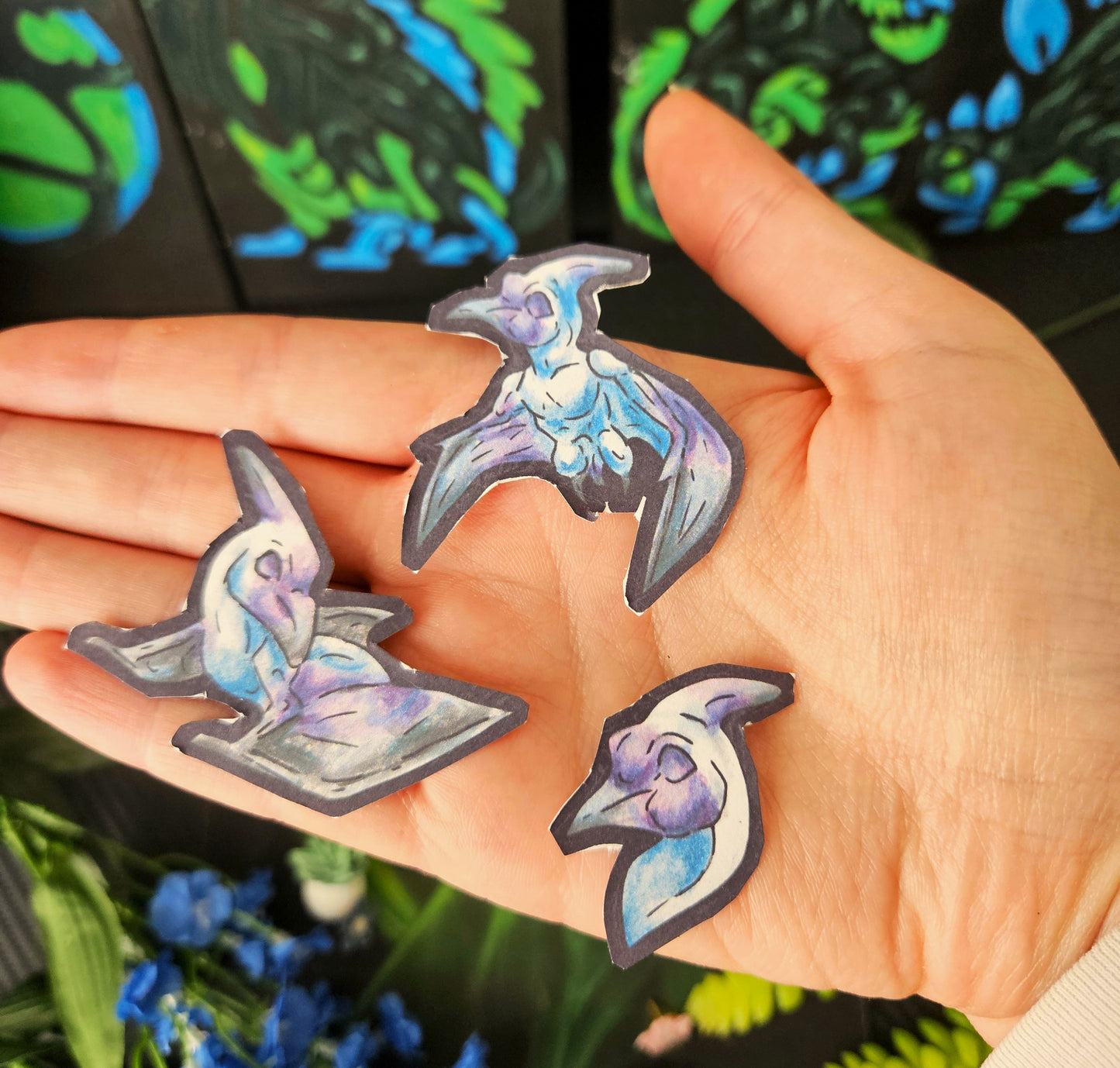 Siln - Pterodactyl Art Print - Flying Dinosaur Illustration - Multi pack Stickers