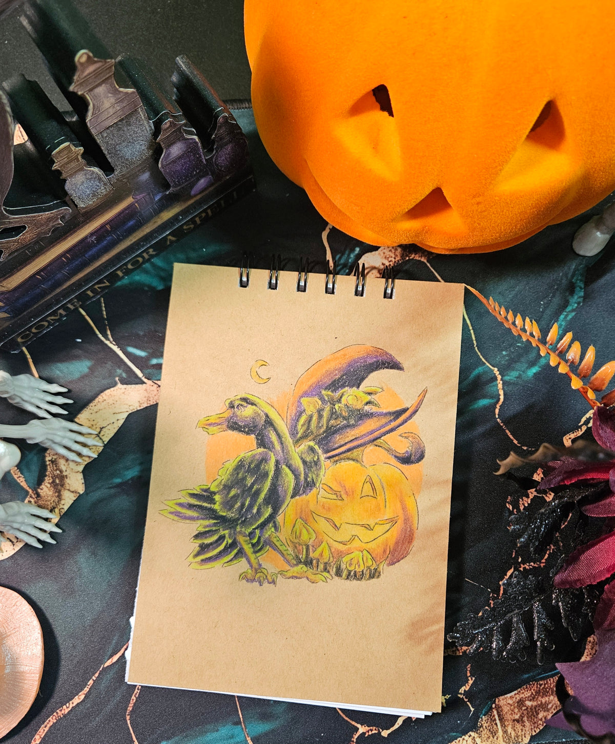 Handmade Sketchbook- Notebooks- Crow and Pumpkin