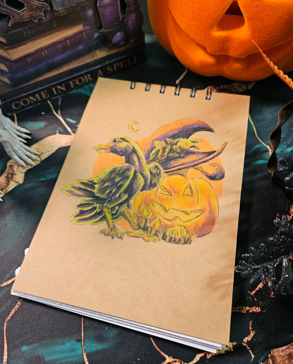 Handmade Sketchbook- Notebooks- Crow and Pumpkin