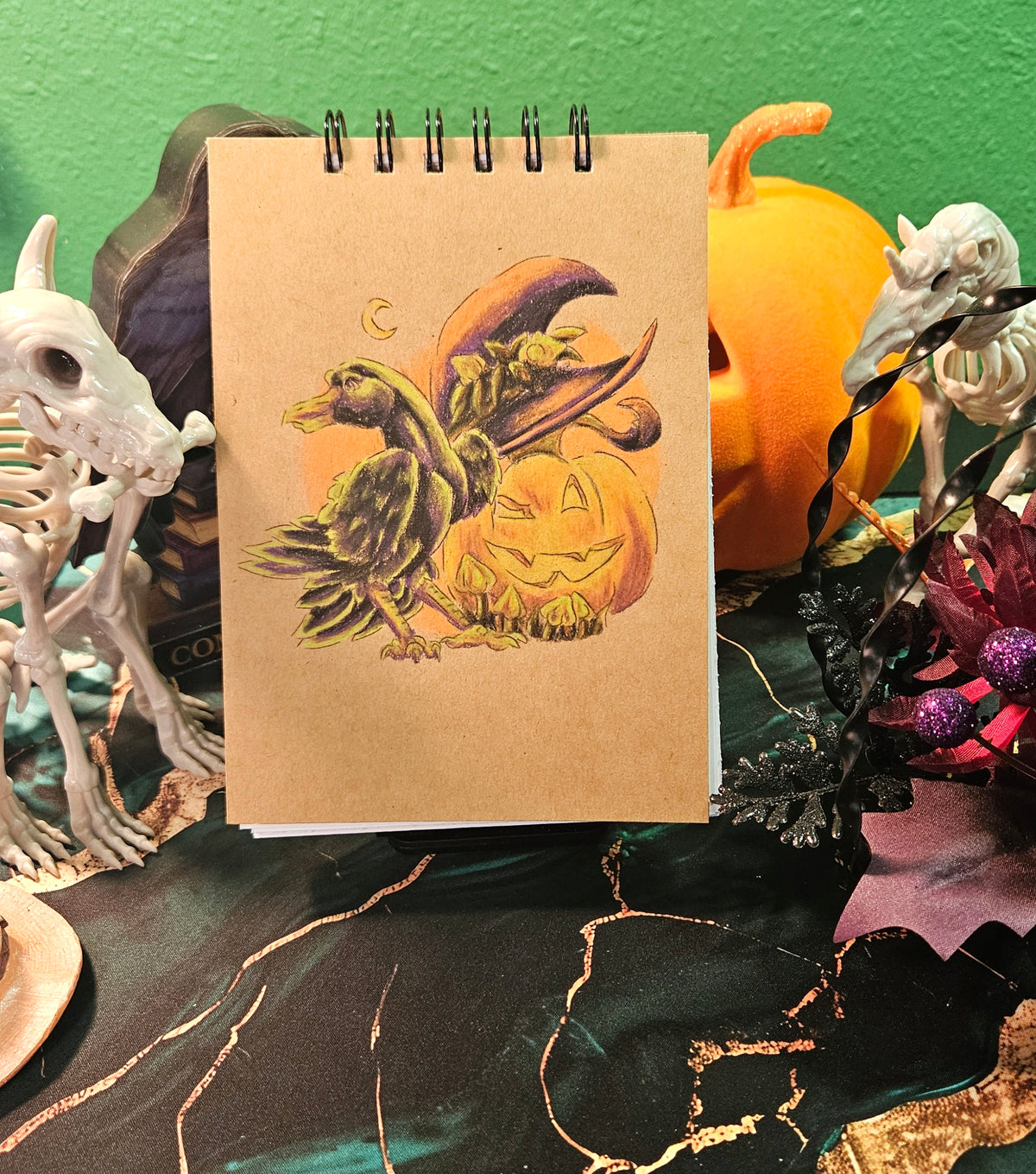 Handmade Sketchbook- Notebooks- Crow and Pumpkin