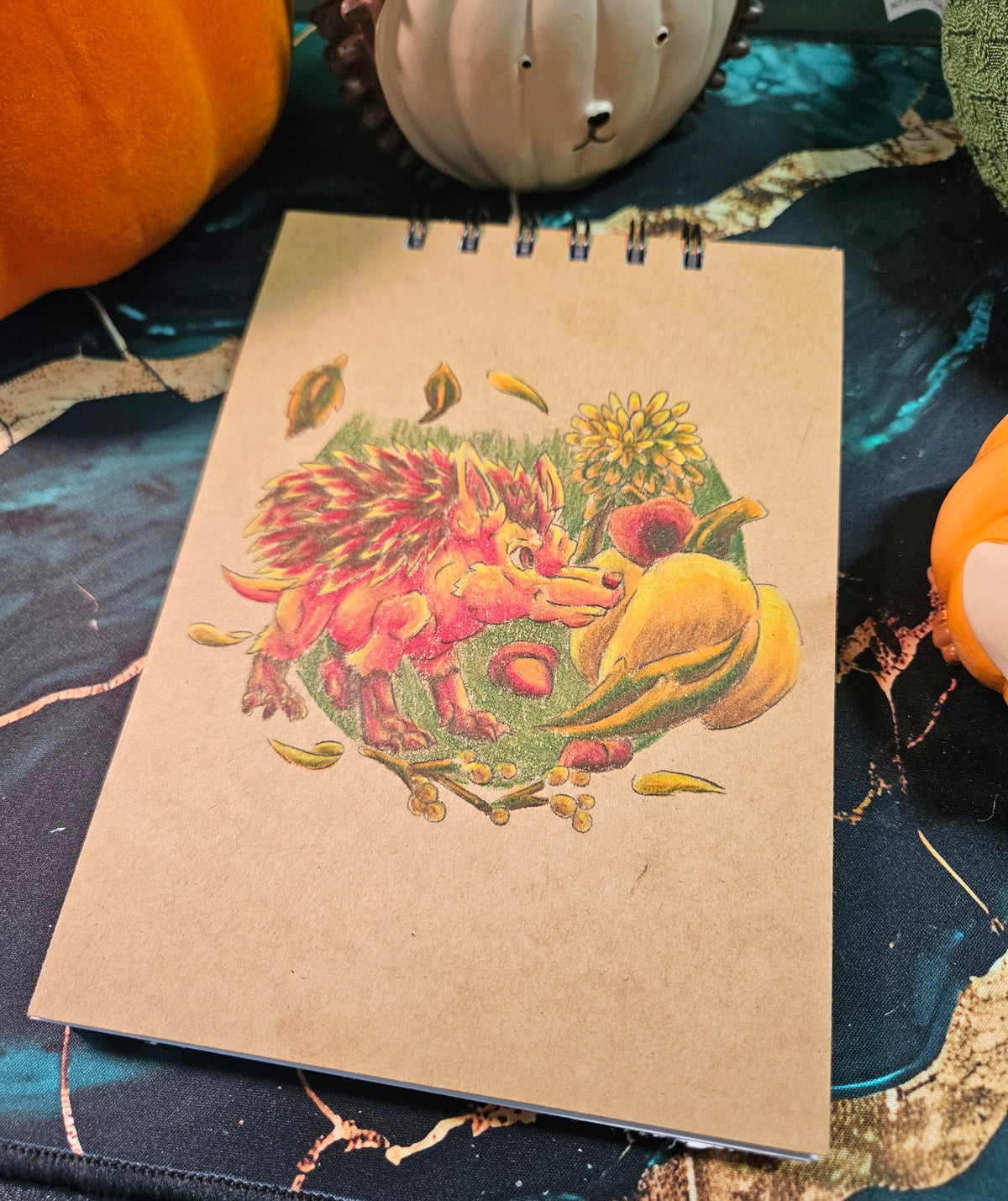 Handmade Sketchbook- Notebooks- Hedgehog and leaves
