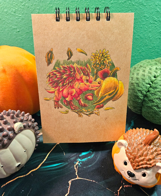 Handmade Sketchbook- Notebooks- Hedgehog and leaves