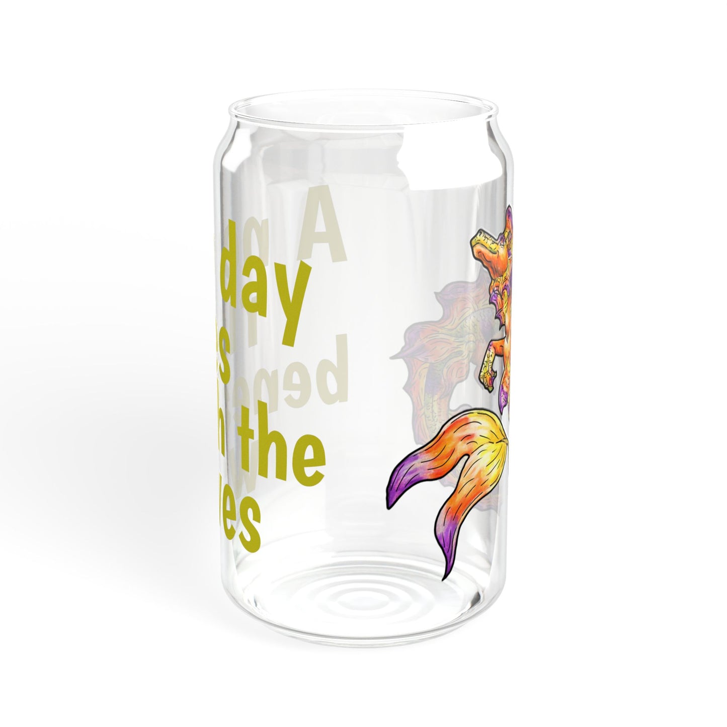 Chibi Sunrise Hippocampus – New Day- Golden Ocean Fantasy Art – Warm Fantasy Sea Creature Art- Glass Tumbler 16oz