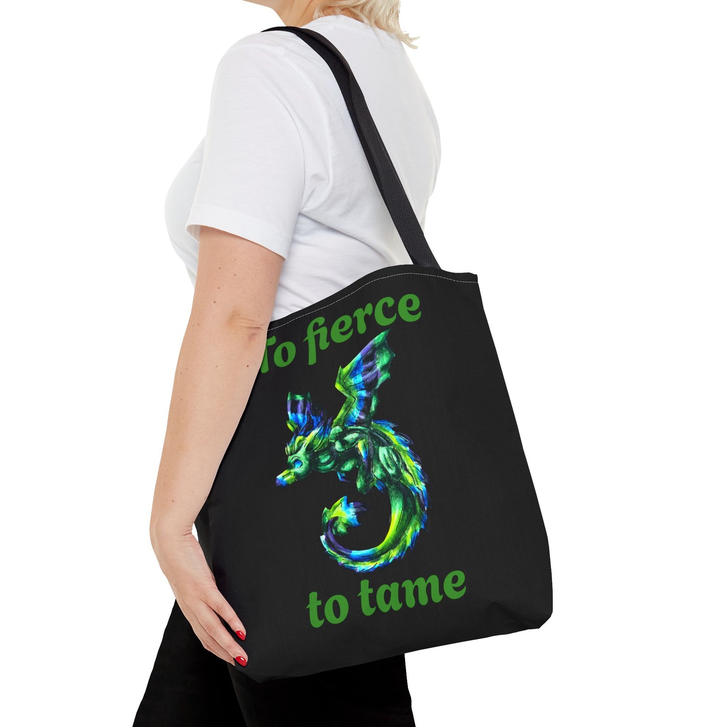 Chibi Arlith the Dragon- Green Dragon- Fantasy- Two-toned Tote Bag