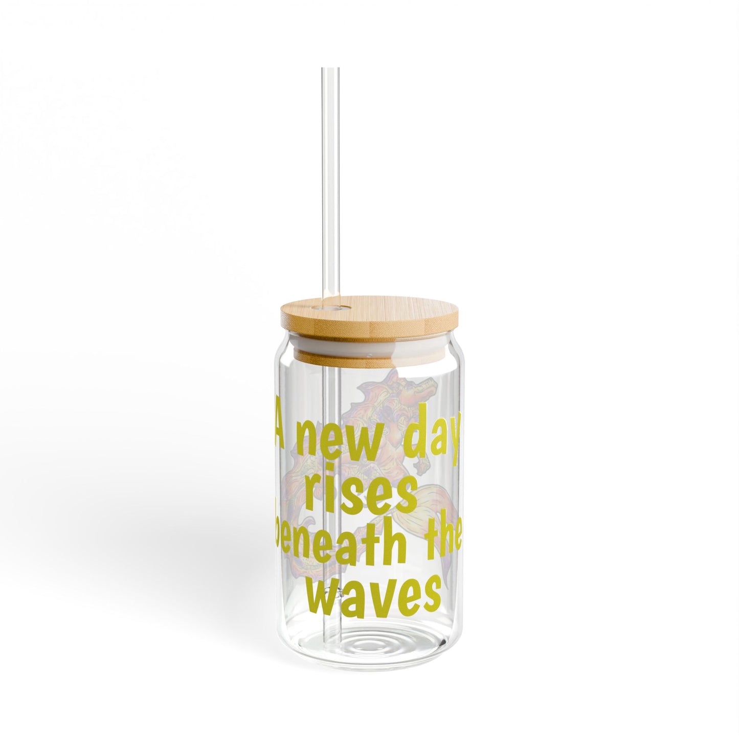 Chibi Sunrise Hippocampus – New Day- Golden Ocean Fantasy Art – Warm Fantasy Sea Creature Art- Glass Tumbler 16oz