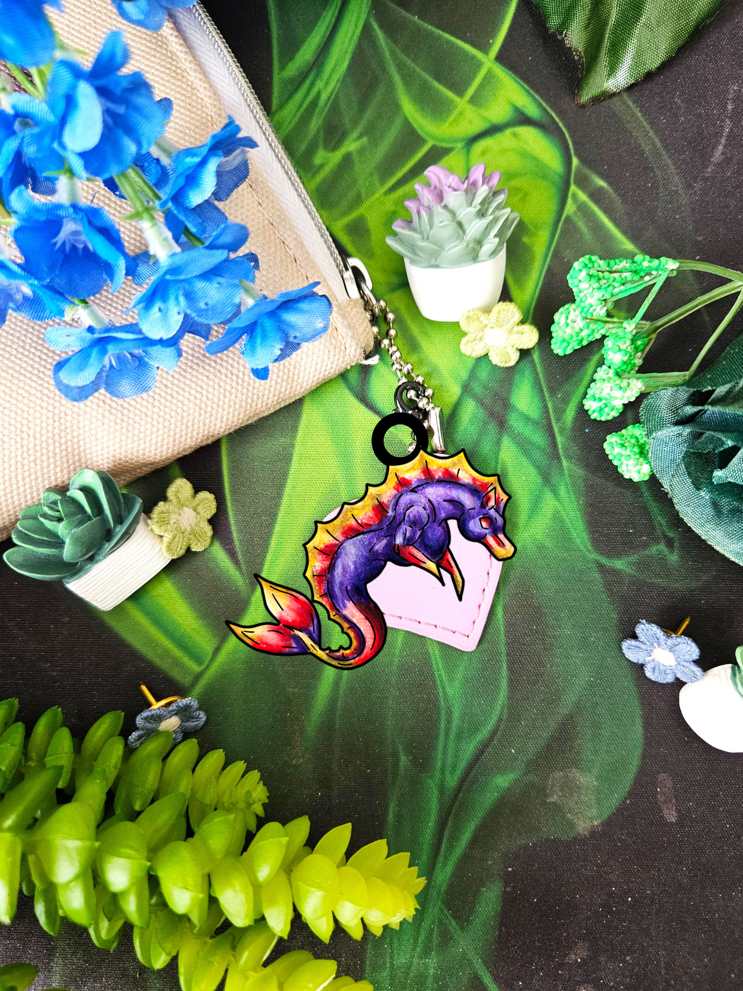 Chibi Sunset Hippocampus- Vibrant Ocean Fantasy Art- Marine Fantasy Illustration- Fantasy Ocean Art- Shrink Charms 4pk